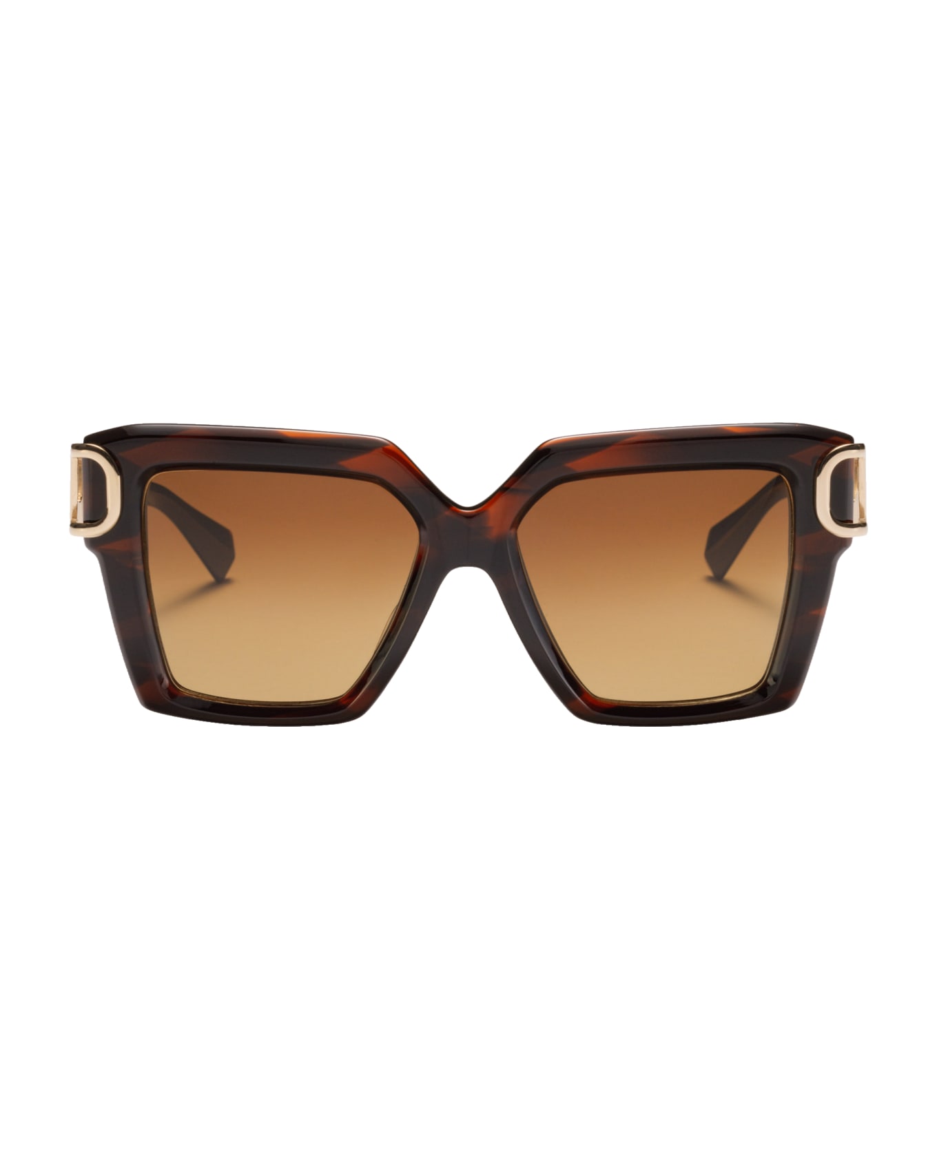 Valentino Eyewear Uno - Brown Swirl / White Gold Sunglasses - brown/gold