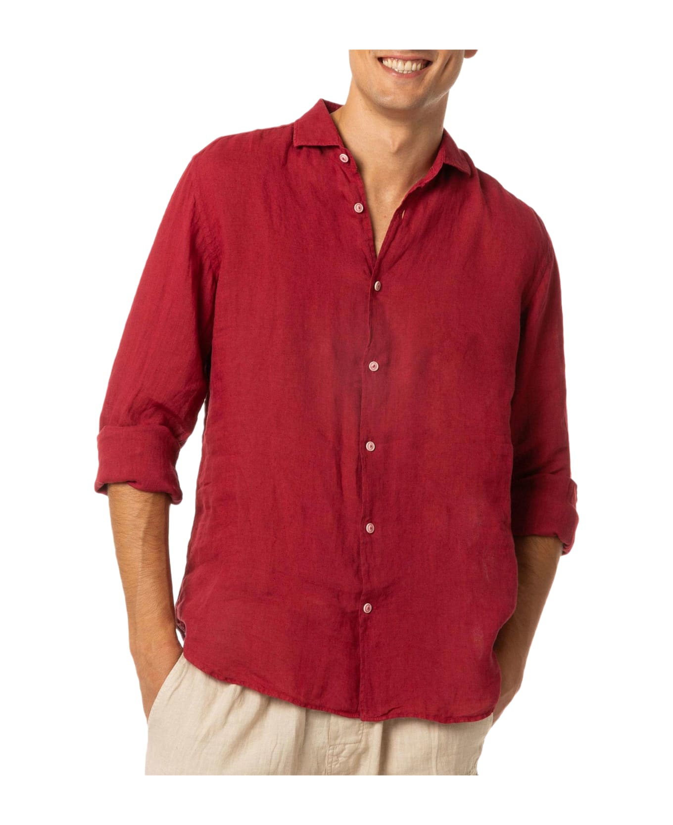 MC2 Saint Barth Man Burgundy Linen Pamplona Shirt - RED