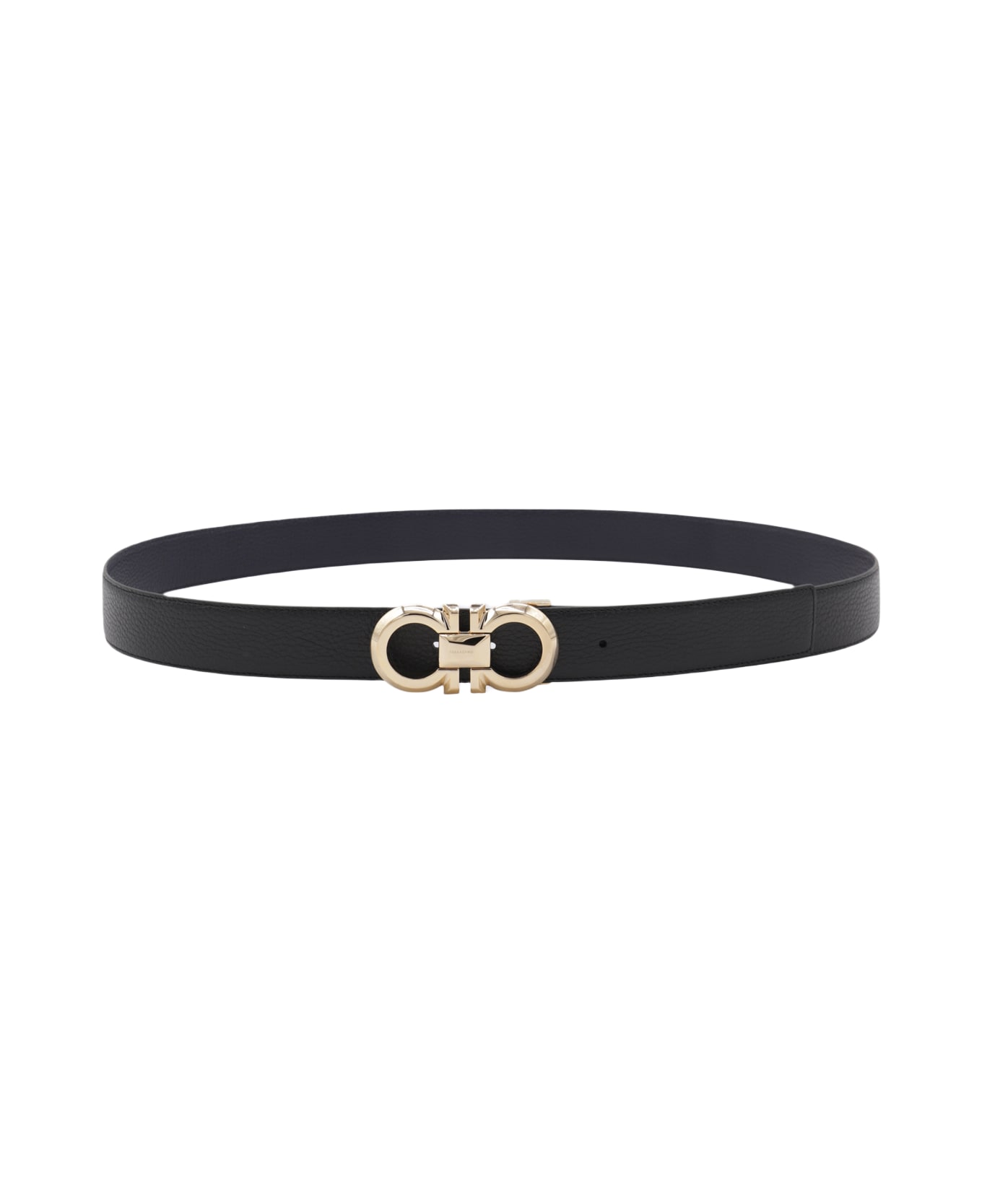Ferragamo Black And Midnight Blue Leather Belt - NERO/MIDNIGHT