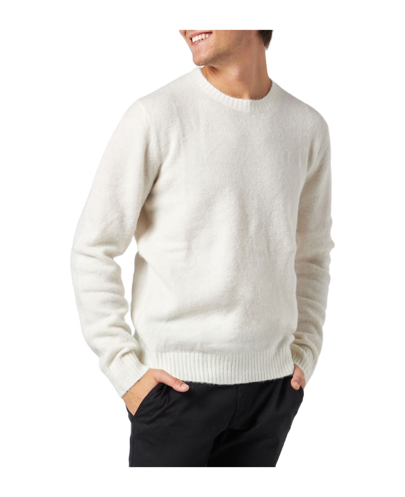 MC2 Saint Barth Man White Stretch Wool Sweater With St. Barth Embroidery - WHITE