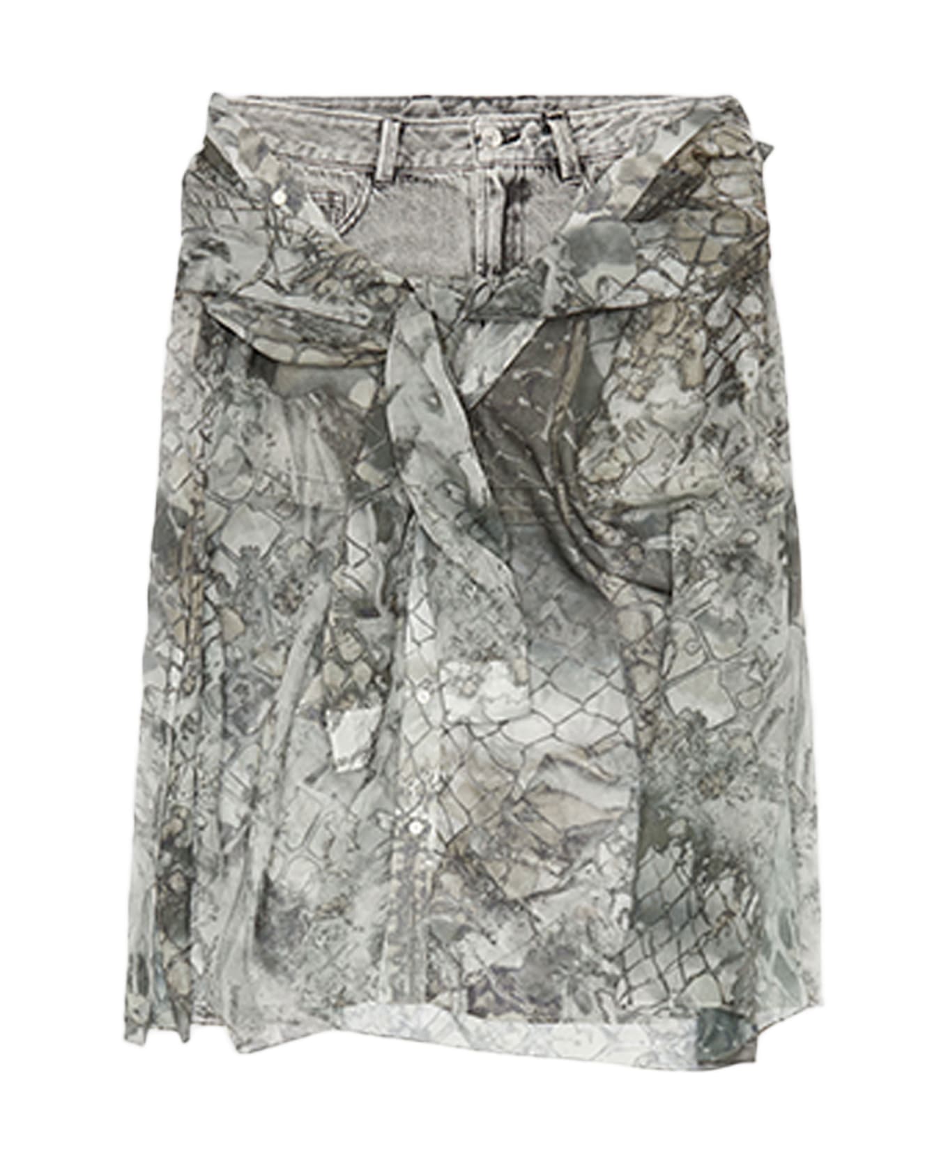 Diesel 0akaso-jeany Light grey denim skirt with knotted chiffon shirt - O Jeany - Denim grigio