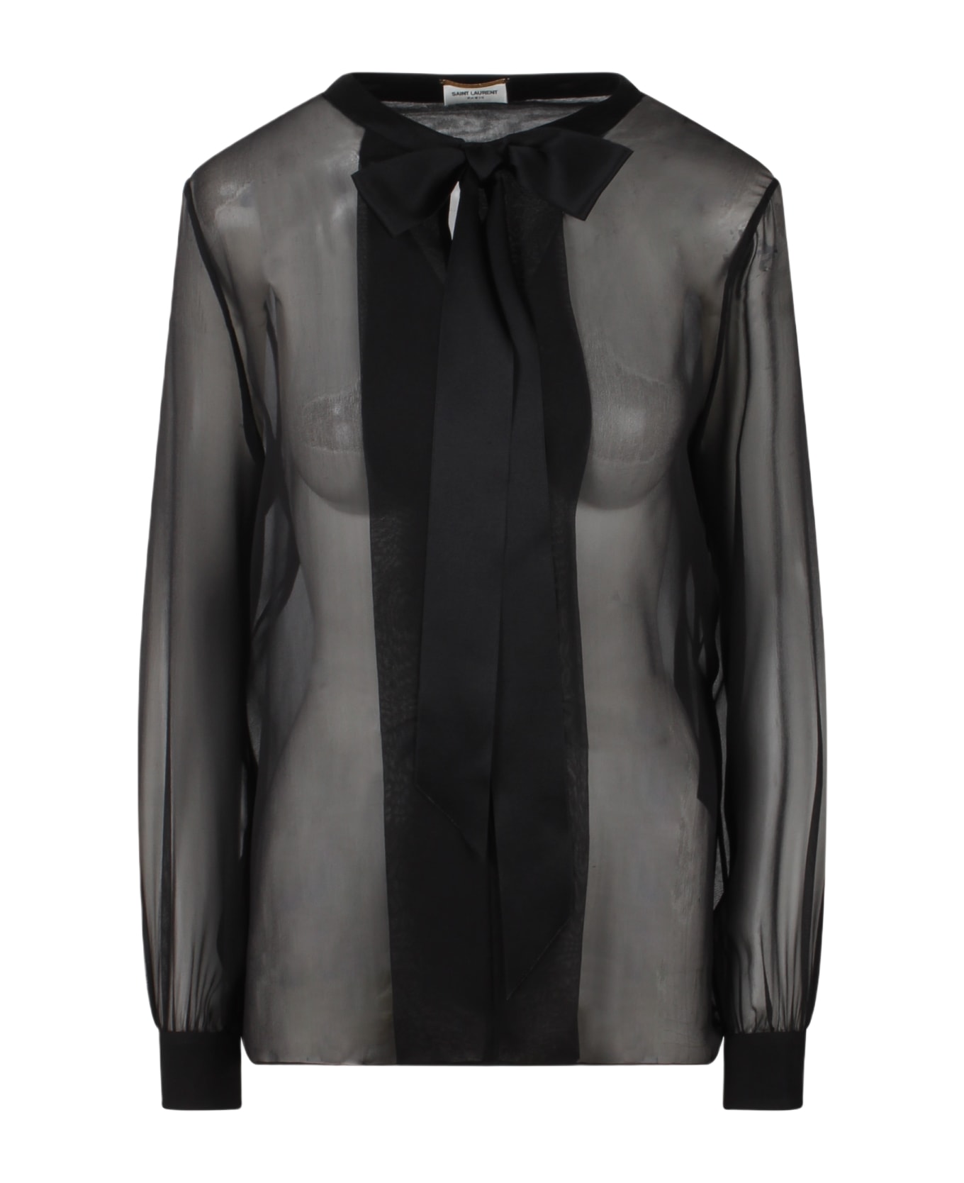 Saint Laurent Bow Necktie Silk Blouse - Black