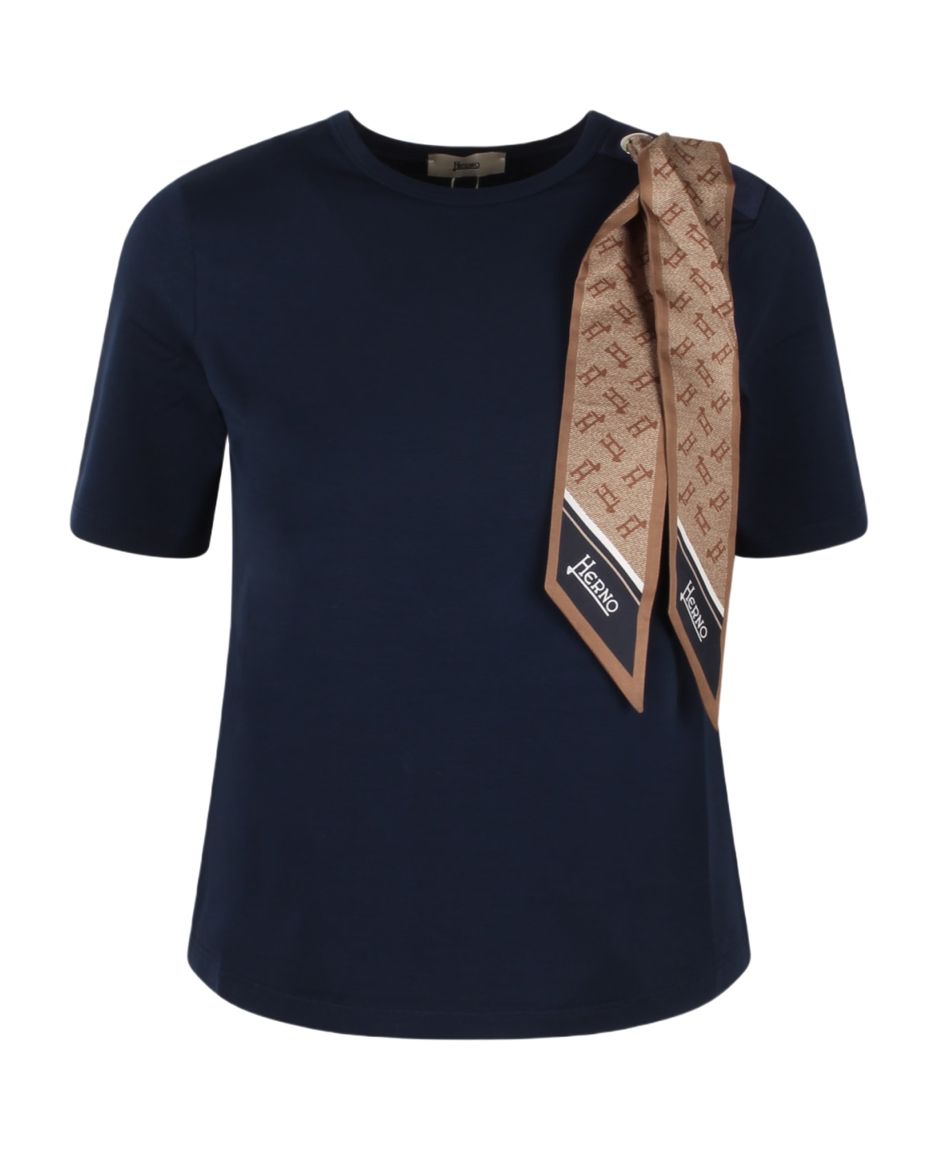 Herno Superfine Cotton Stretch T-shirt With Scarf - Blue Tシャツ