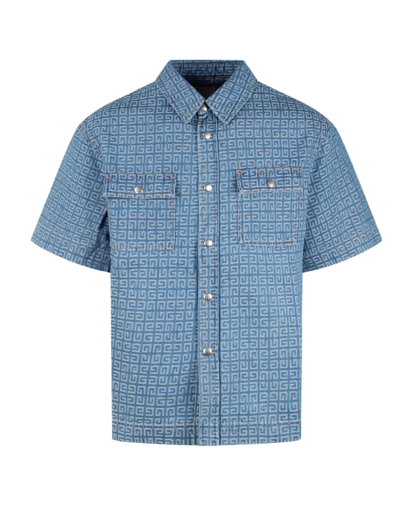 Givenchy Short Sleeve 4g Denim Shirt - Blue