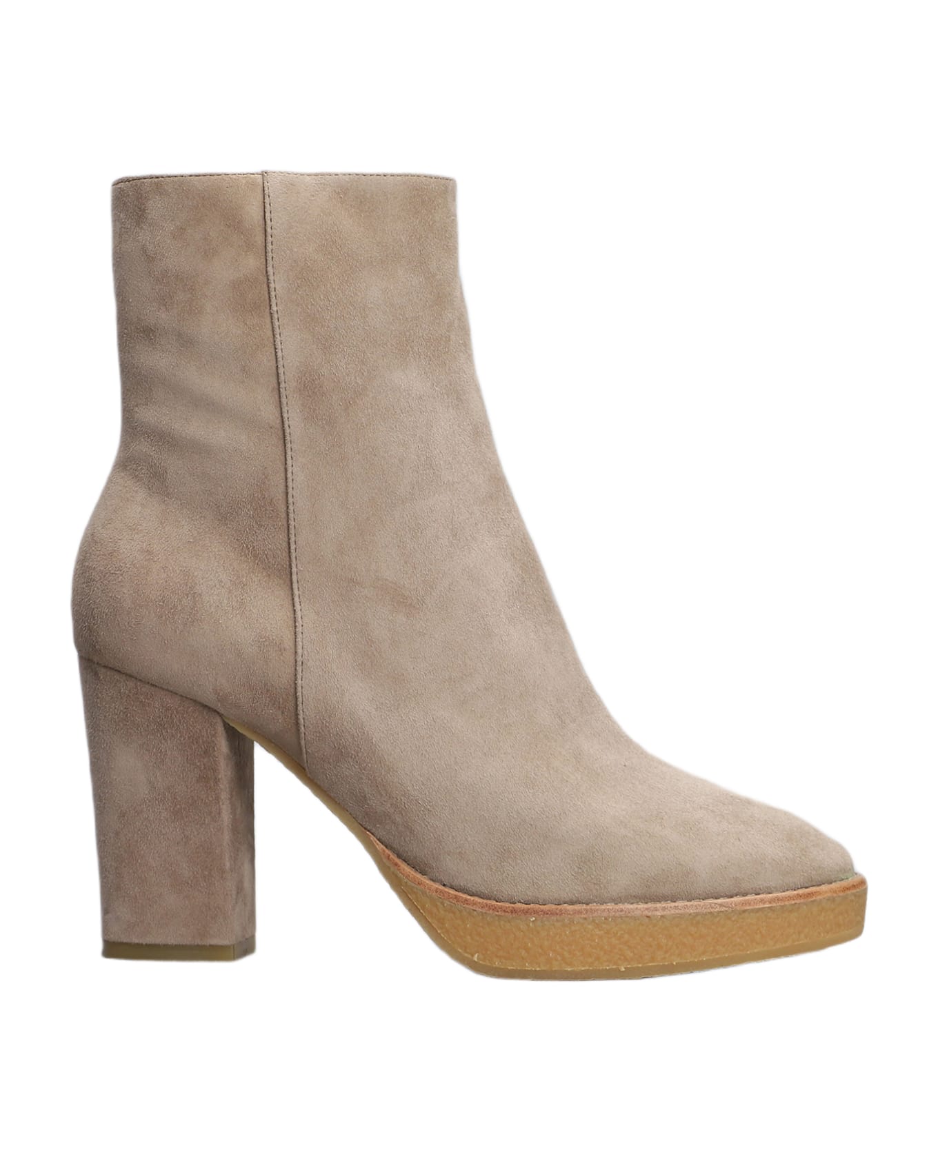 Lola Cruz High Heels Ankle Boots In Taupe Suede - taupe