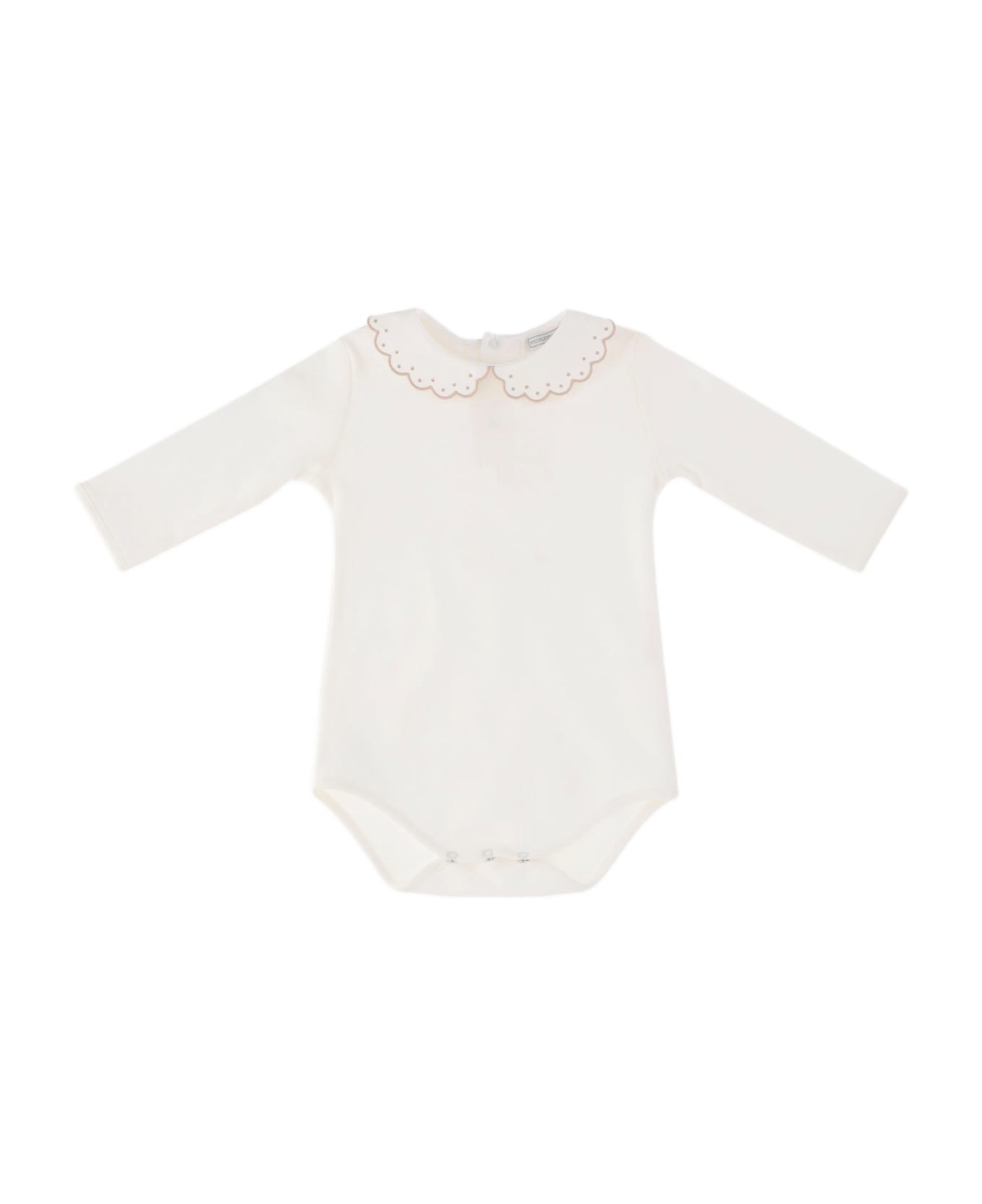 Nicoletta Fanna Cotton Bodysuit With Embroidered Collar - White