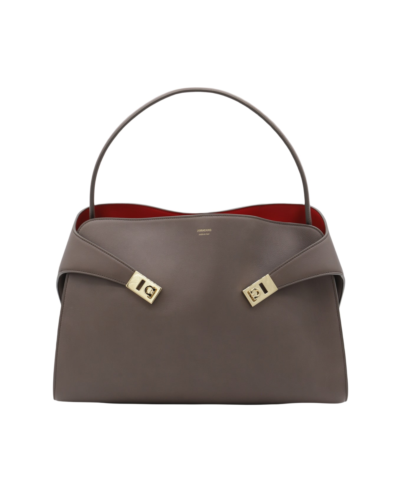 Ferragamo Brown Leather Top Handle Bag - CLAY/RED
