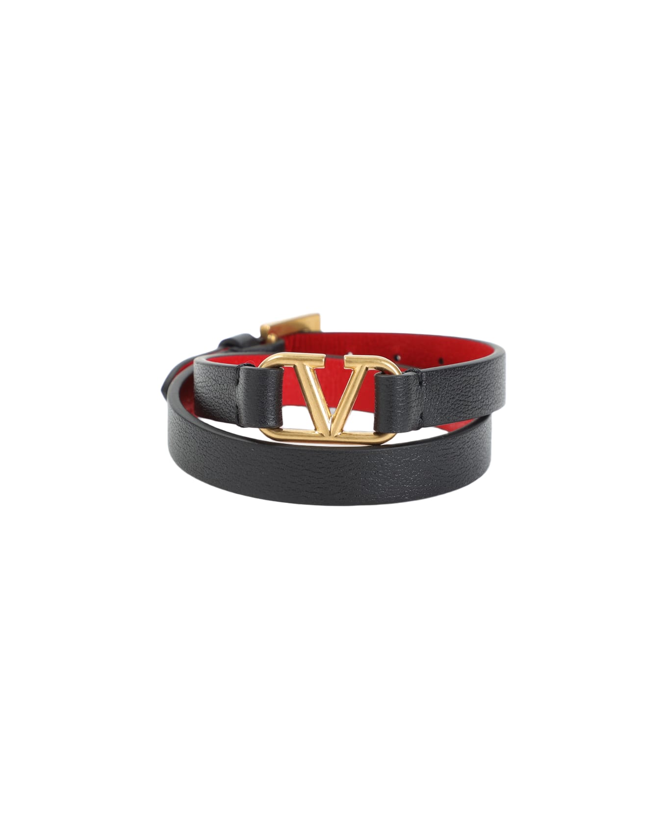 Valentino Garavani Double Leather Bracelet - Sm Nero Rouge Pur