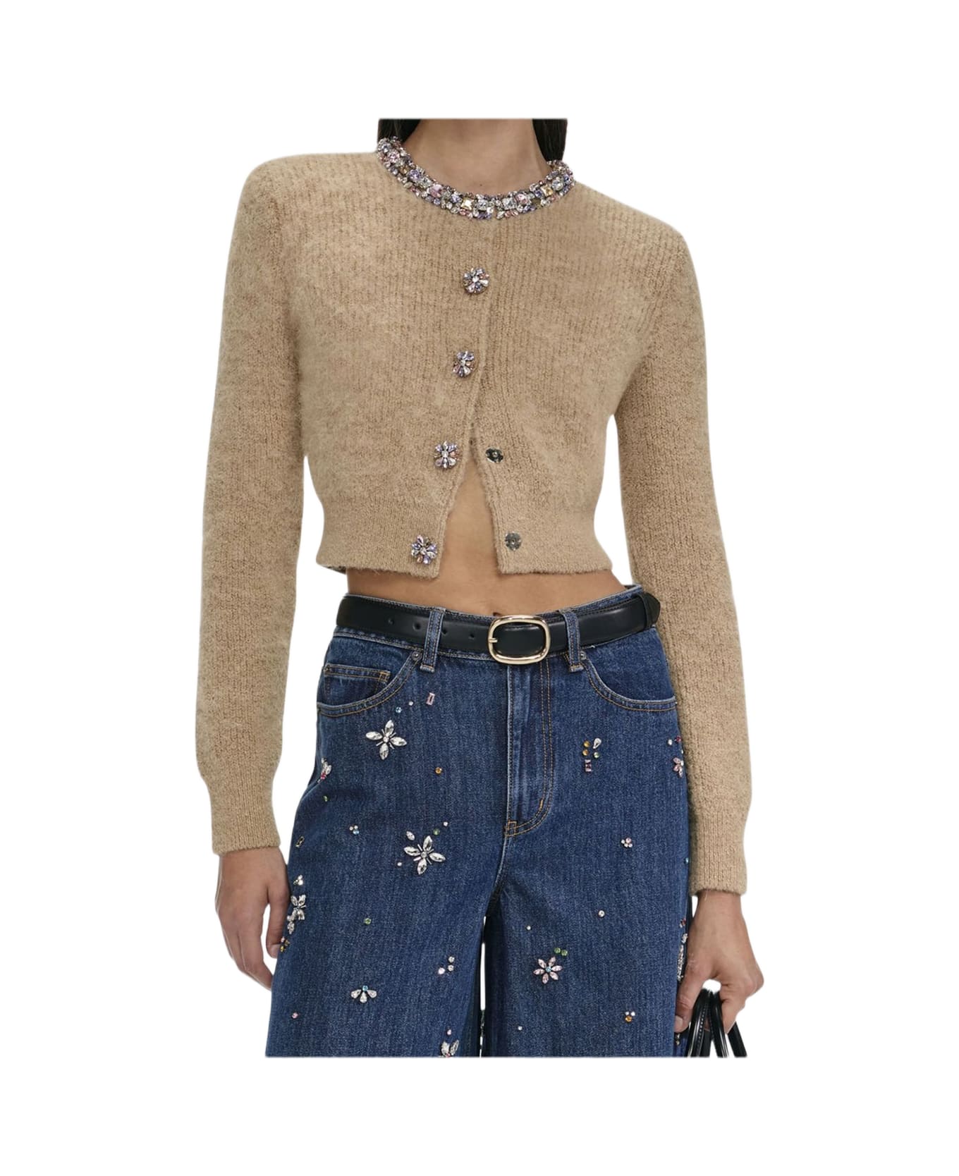 self-portrait Crewneck Cardigan - Marrone chiaro