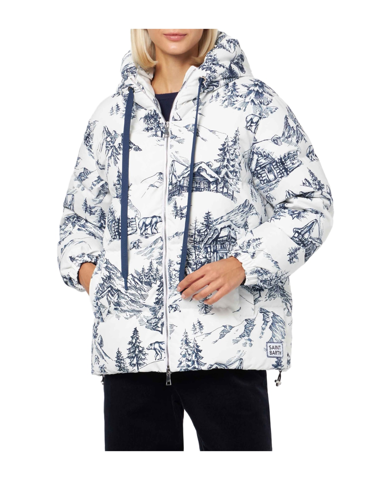 MC2 Saint Barth Woman Hooded Down Padded Jacket With Toile De Jouy Print - WHITE