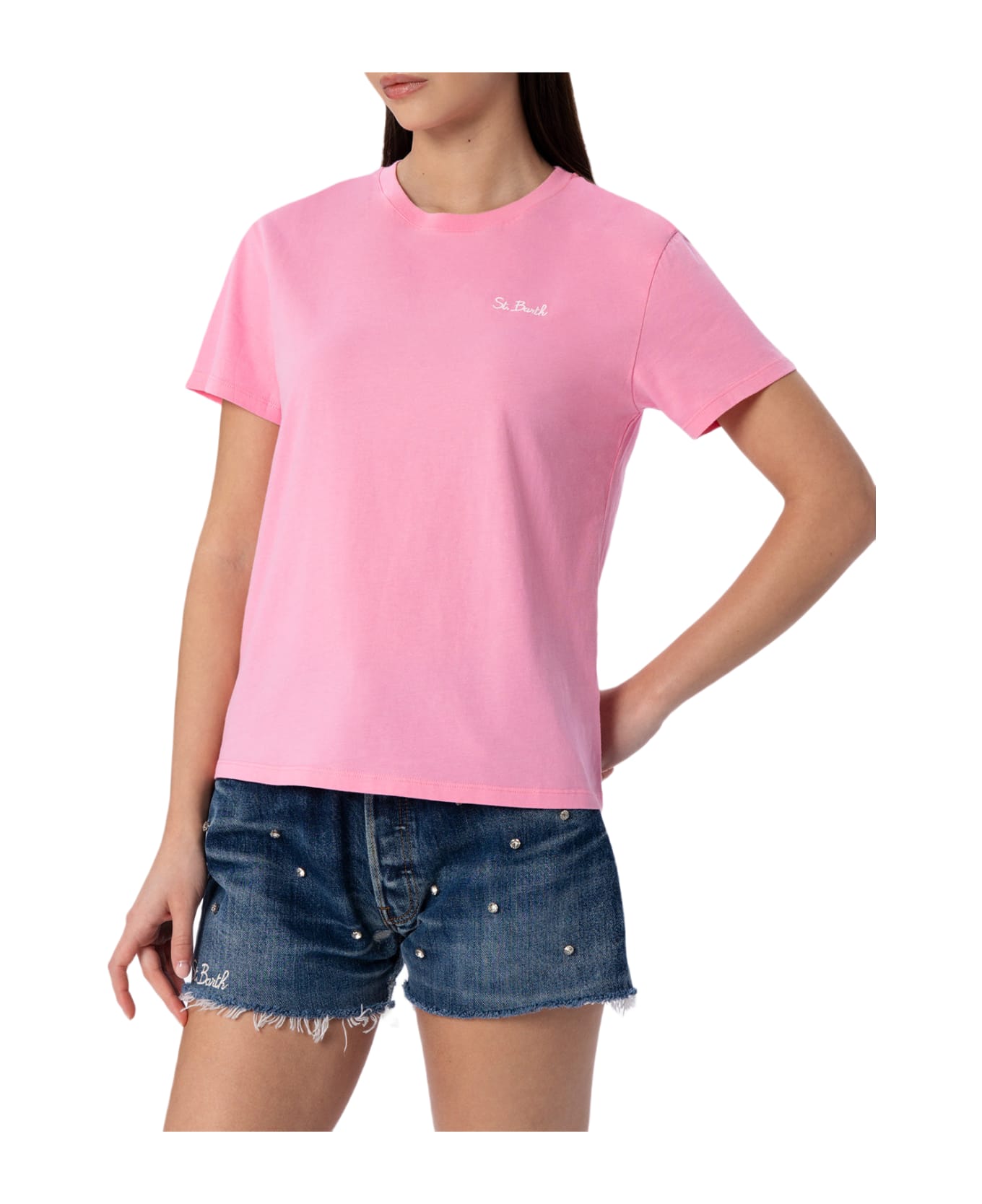 MC2 Saint Barth Woman Pink Cotton Jersey Crewneck T-shirt Emilie - PINK