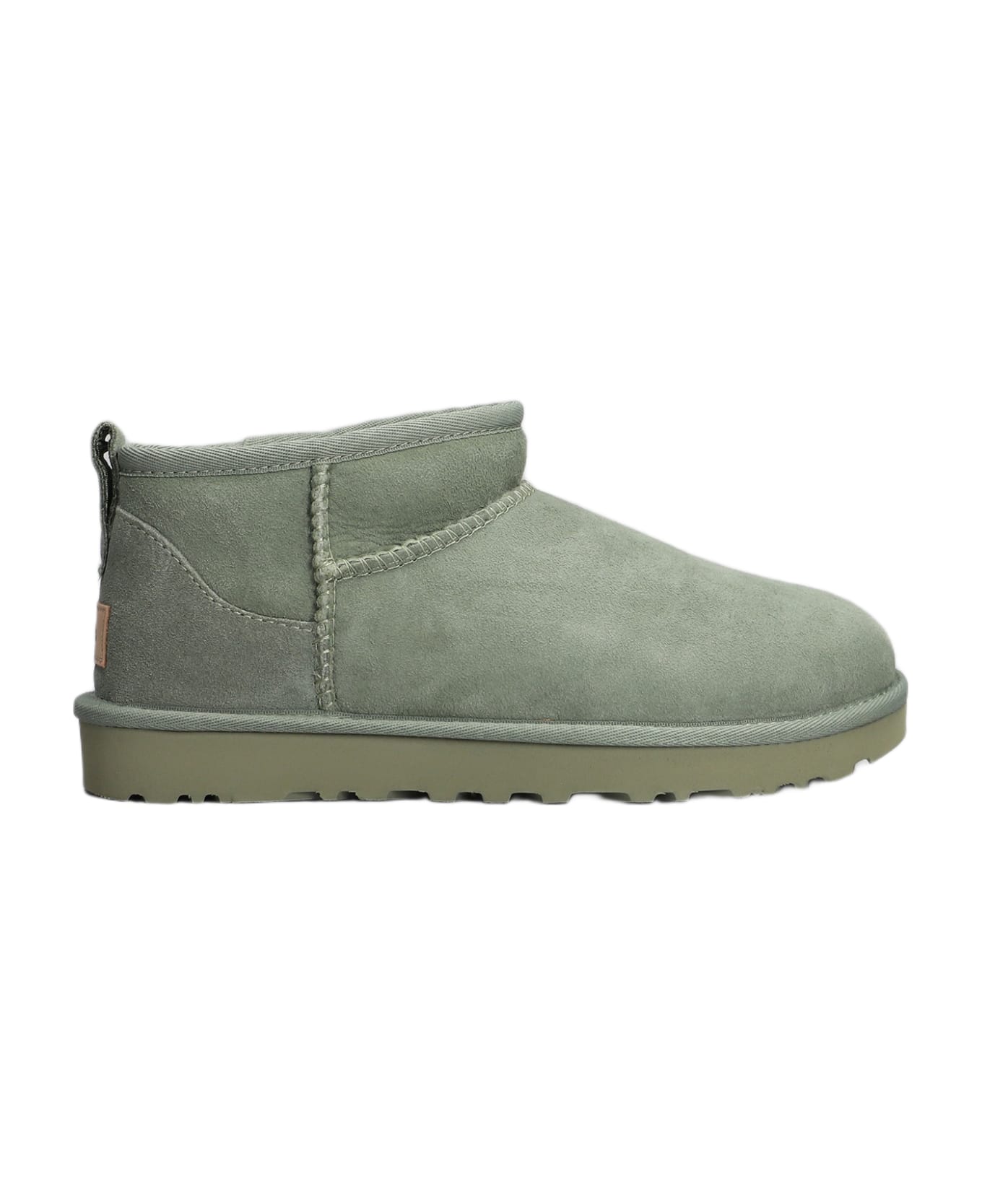 UGG Classic Ultra Mini Low Heels Ankle Boots In Green Suede - green