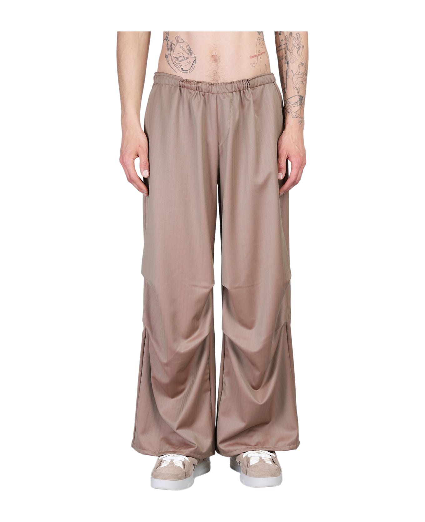 Paura Fan Pants In Taupe Wool - taupe ボトムス