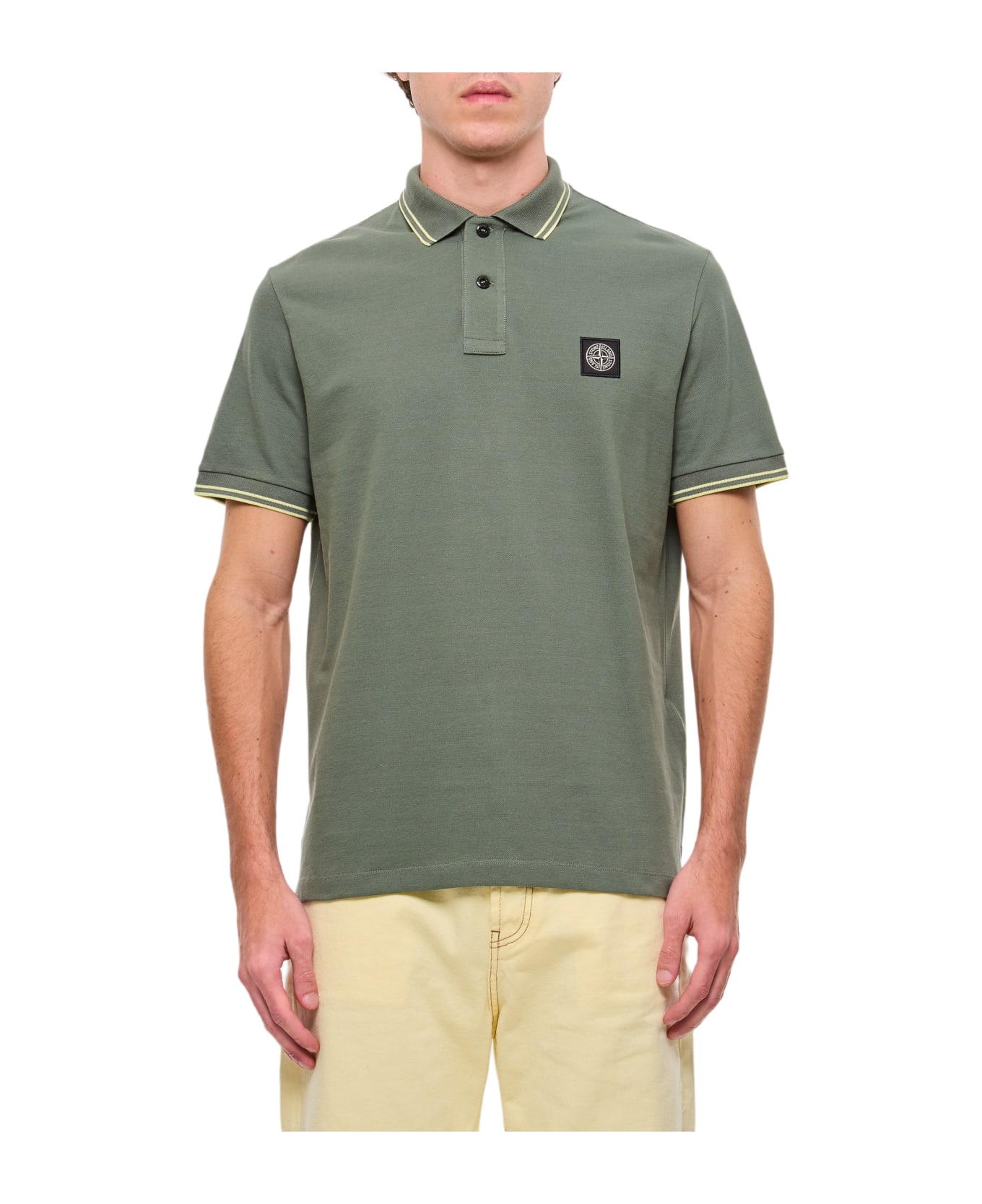 Stone Island Men's Cotton Polo Shirt With Logo - Green ポロシャツ