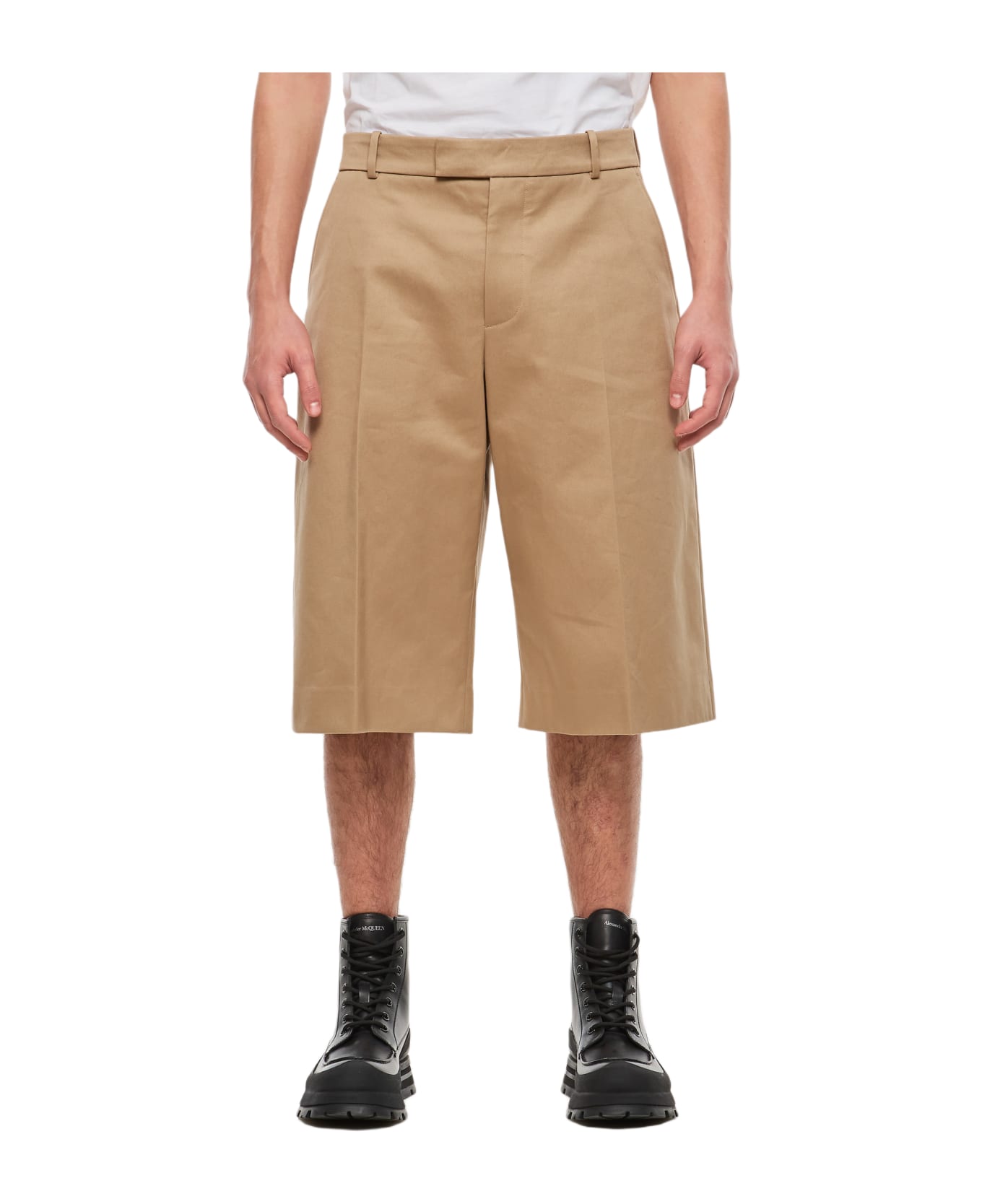 Alexander McQueen Cotton Twill Baggy Bermuda Shorts - Beige