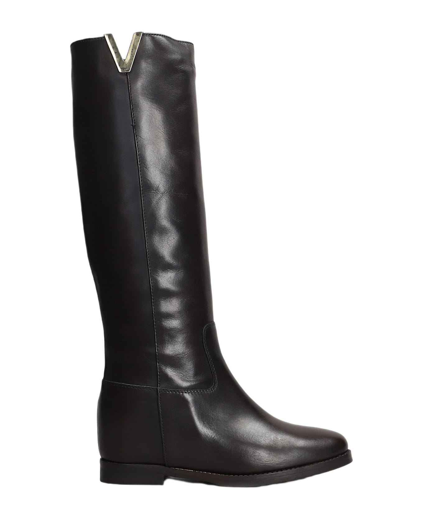 Julie Dee Low Heels Boots In Dark Brown Leather - dark brown