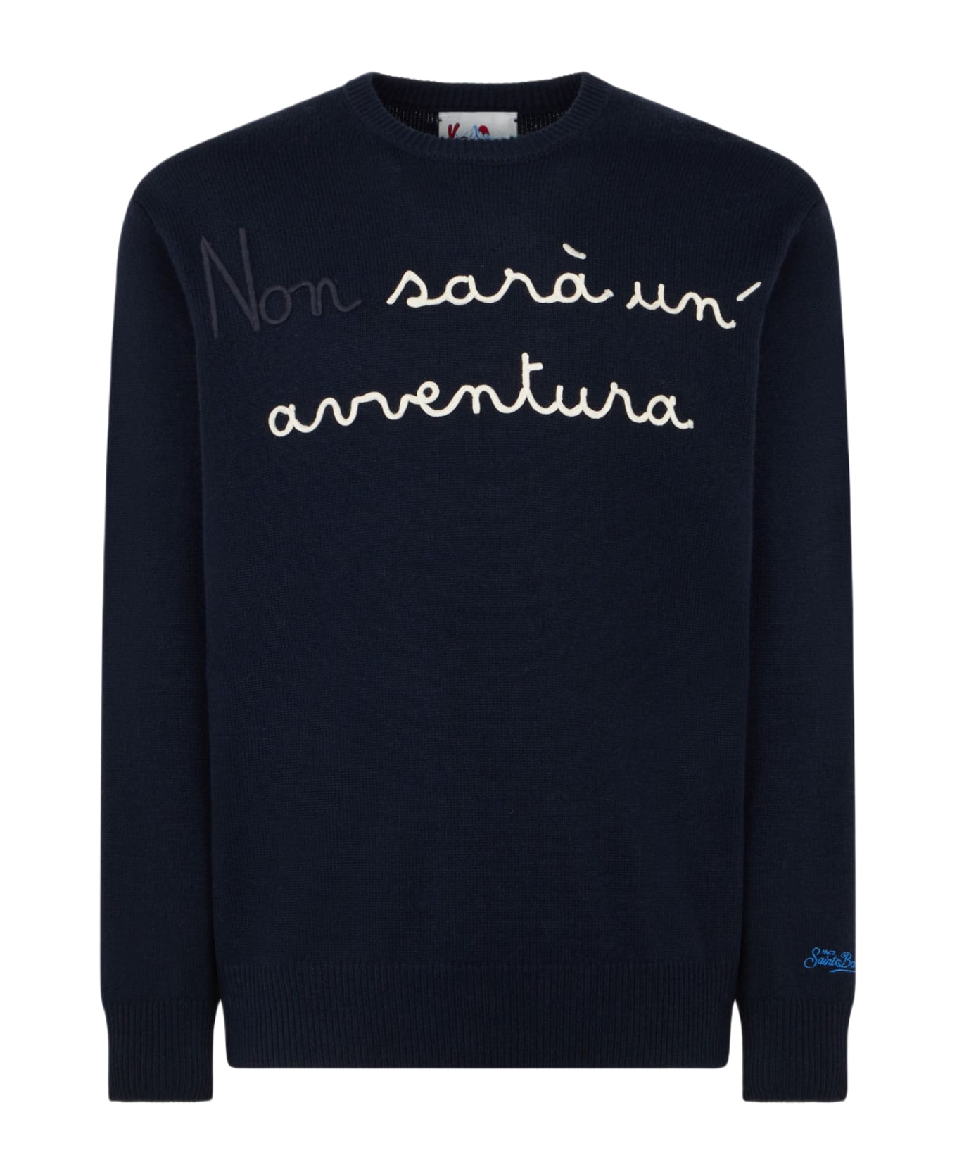 MC2 Saint Barth Man Crewneck Sweater With Non Sarà Un
avventura Embroidery | Niki Dj Special Edition - BLUE