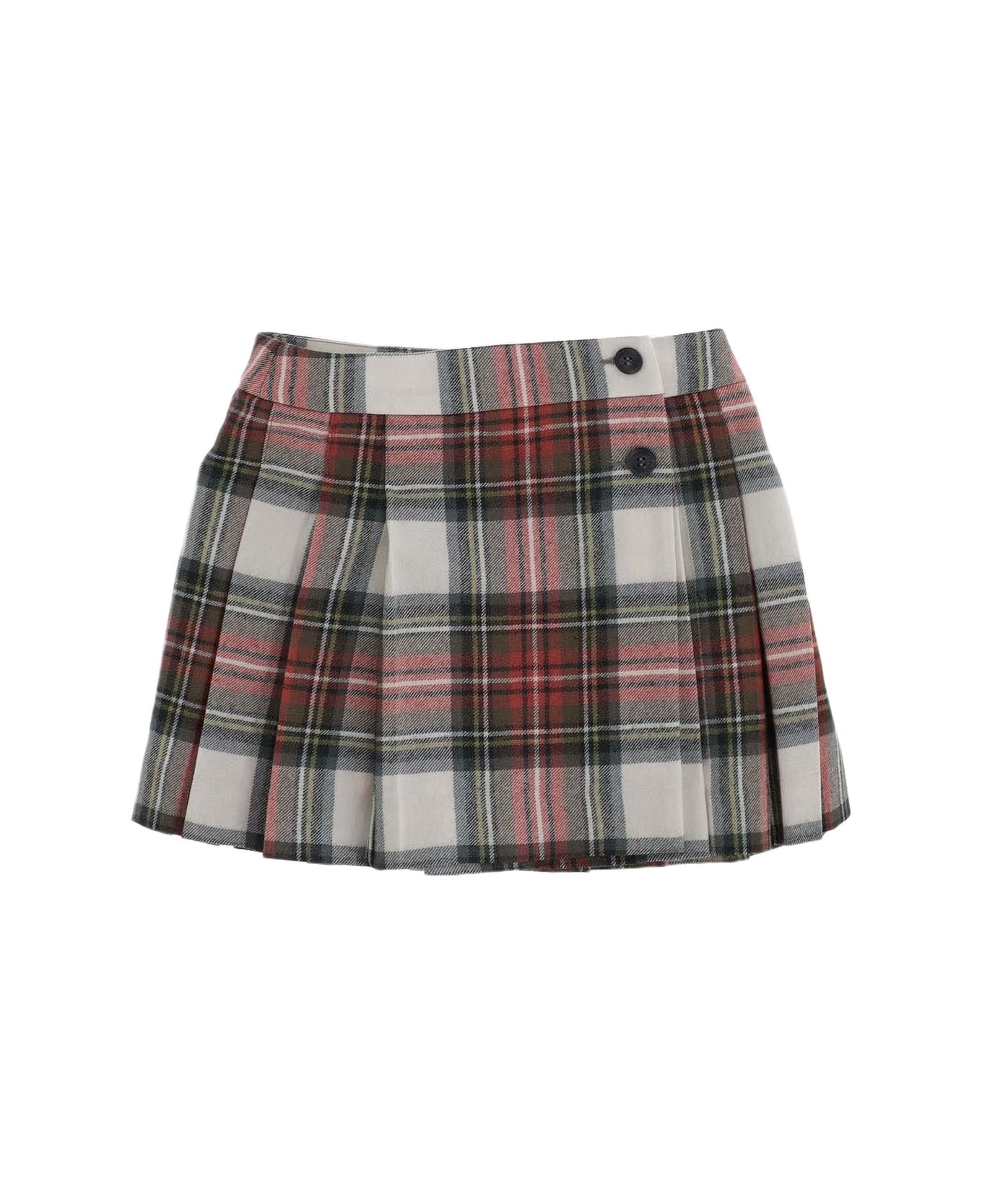 Bonpoint Pleated Wool Check Pattern Skirt - Red