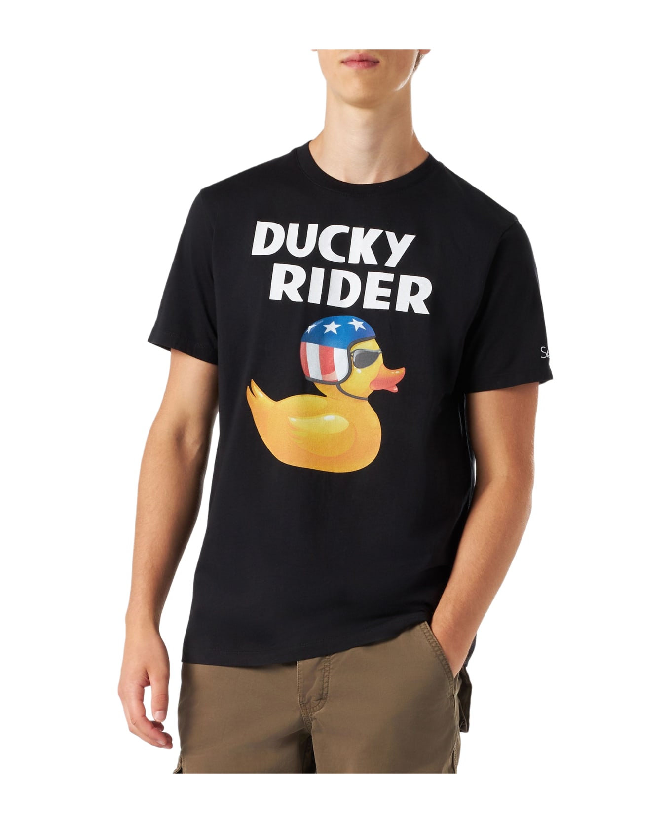 MC2 Saint Barth Ducky Rider Printed Man T-shirt - BLACK