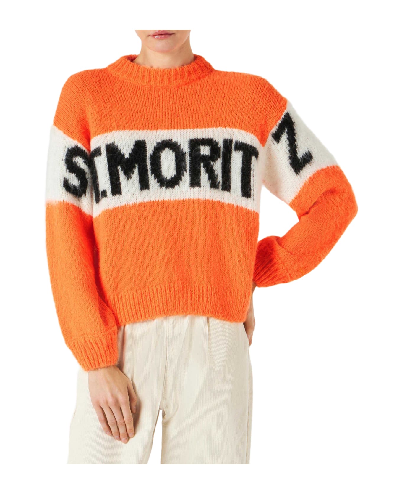 MC2 Saint Barth Woman Fluo Orange Brushed Crewneck Sweater - ORANGE