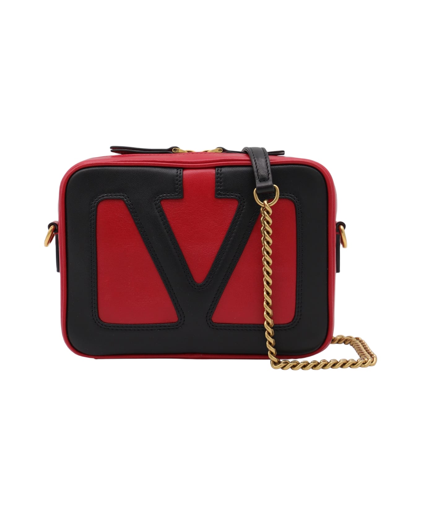 Valentino Garavani Red And Black Leather Crossbody Bag - ROUGE/NERO