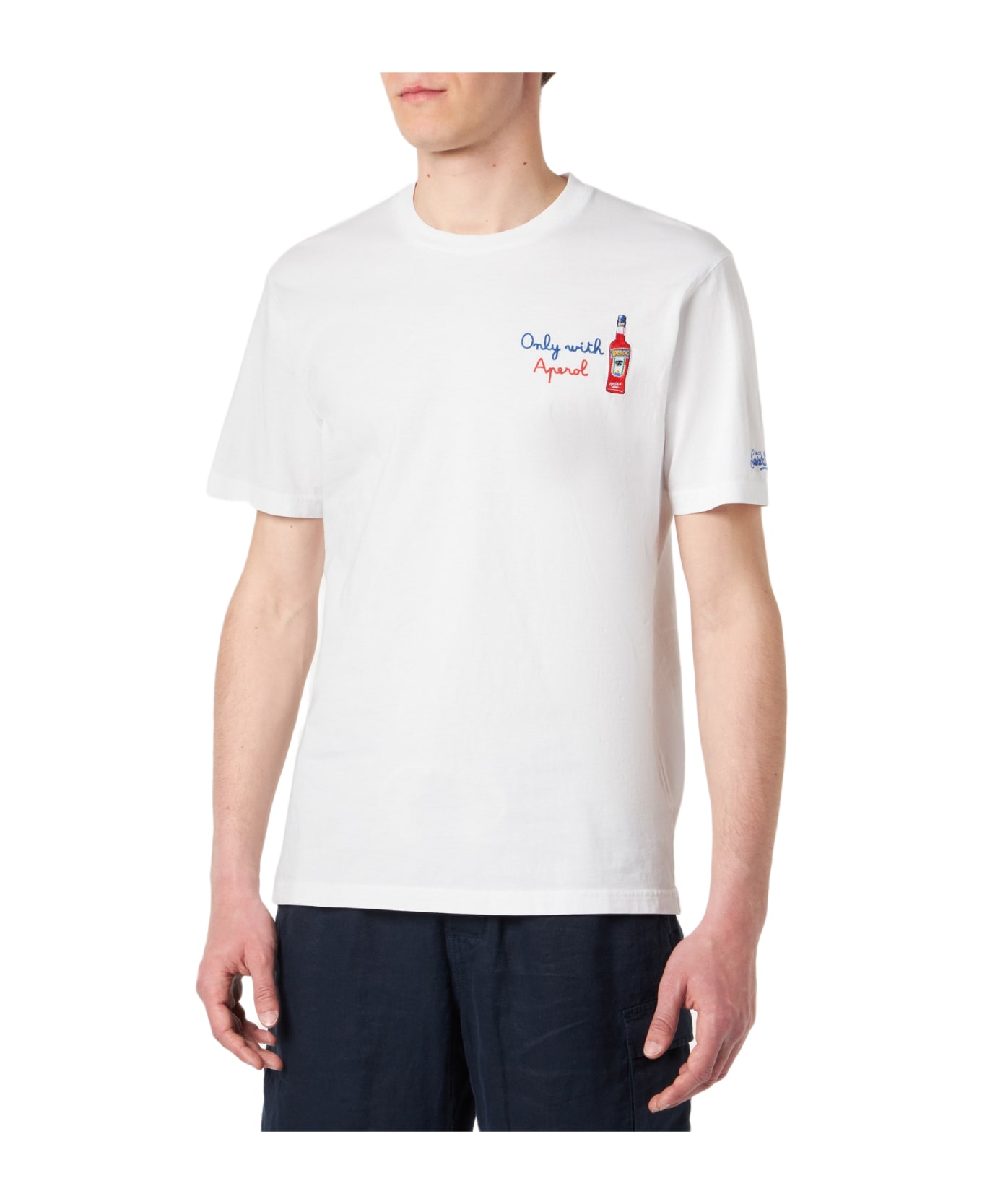 MC2 Saint Barth Man T-shirt With Only With Aperol Front Embroidery | Aperol Special Edition - WHITE