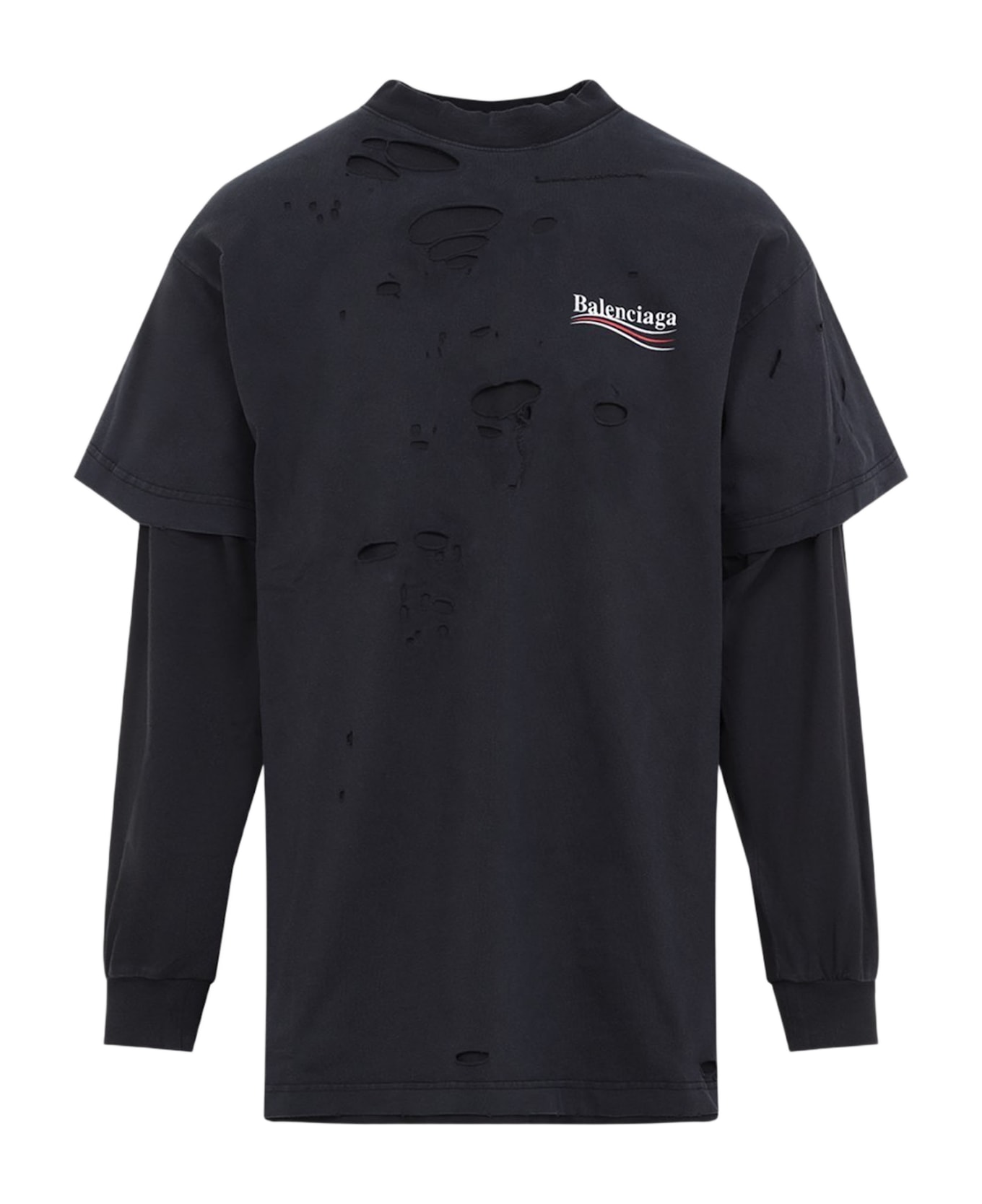 Balenciaga Two-tone Cotton Layered T-shirt - Black