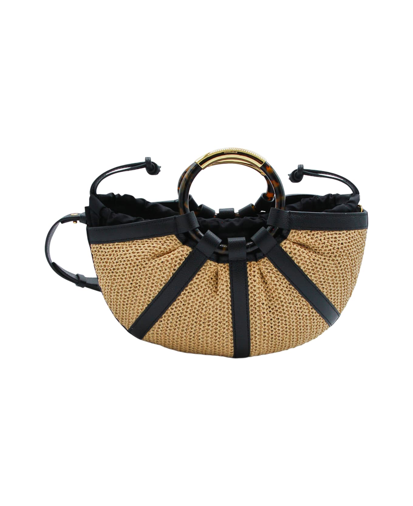 Coccinelle Natural And Black Leather Top Handle Bag - NATURAL/NOIR