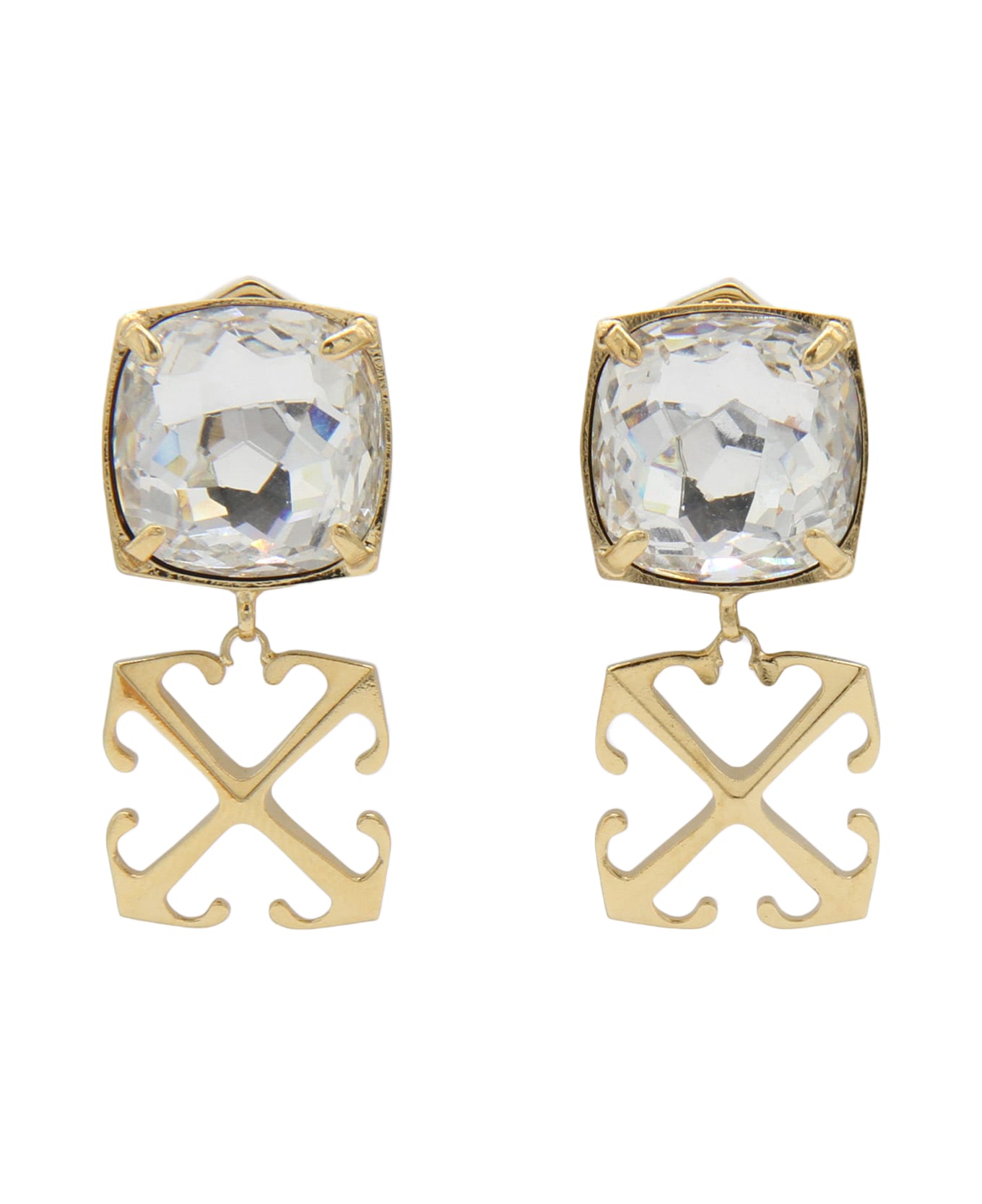 Off-White Gold Brass And Crystal Arrows Earrings - Golden