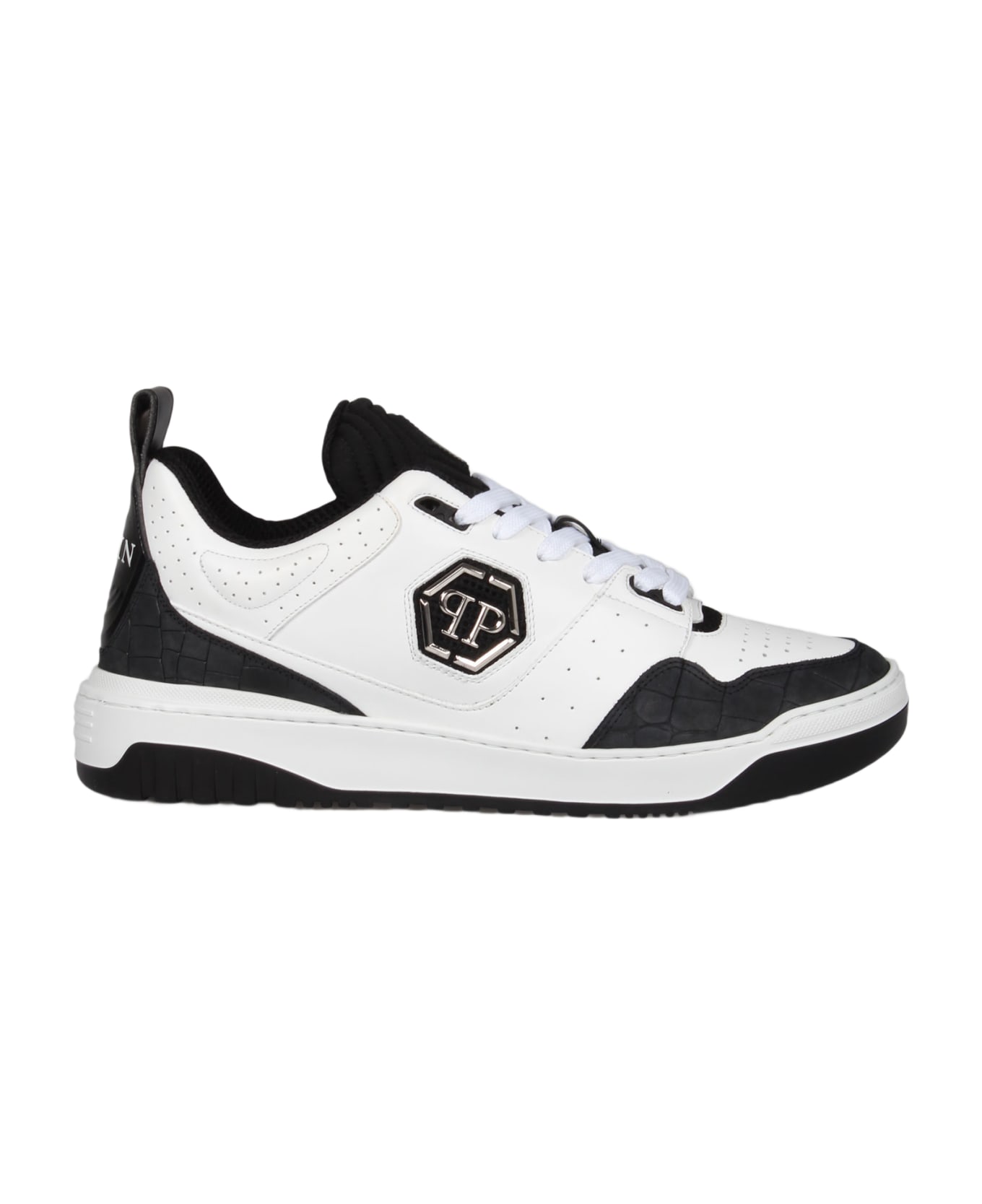 Philipp Plein Croco Printed Leather Lo-top Sneakers - White