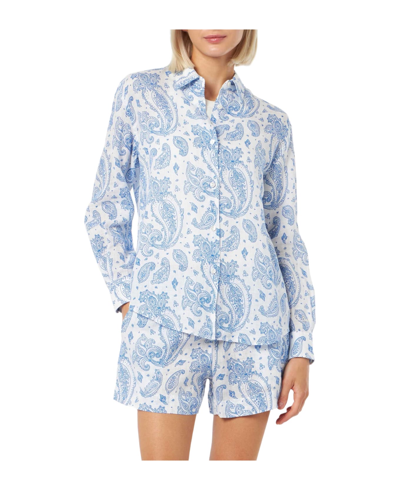 MC2 Saint Barth Woman Paisley Linen Classic Shirt Meredith - BLUE