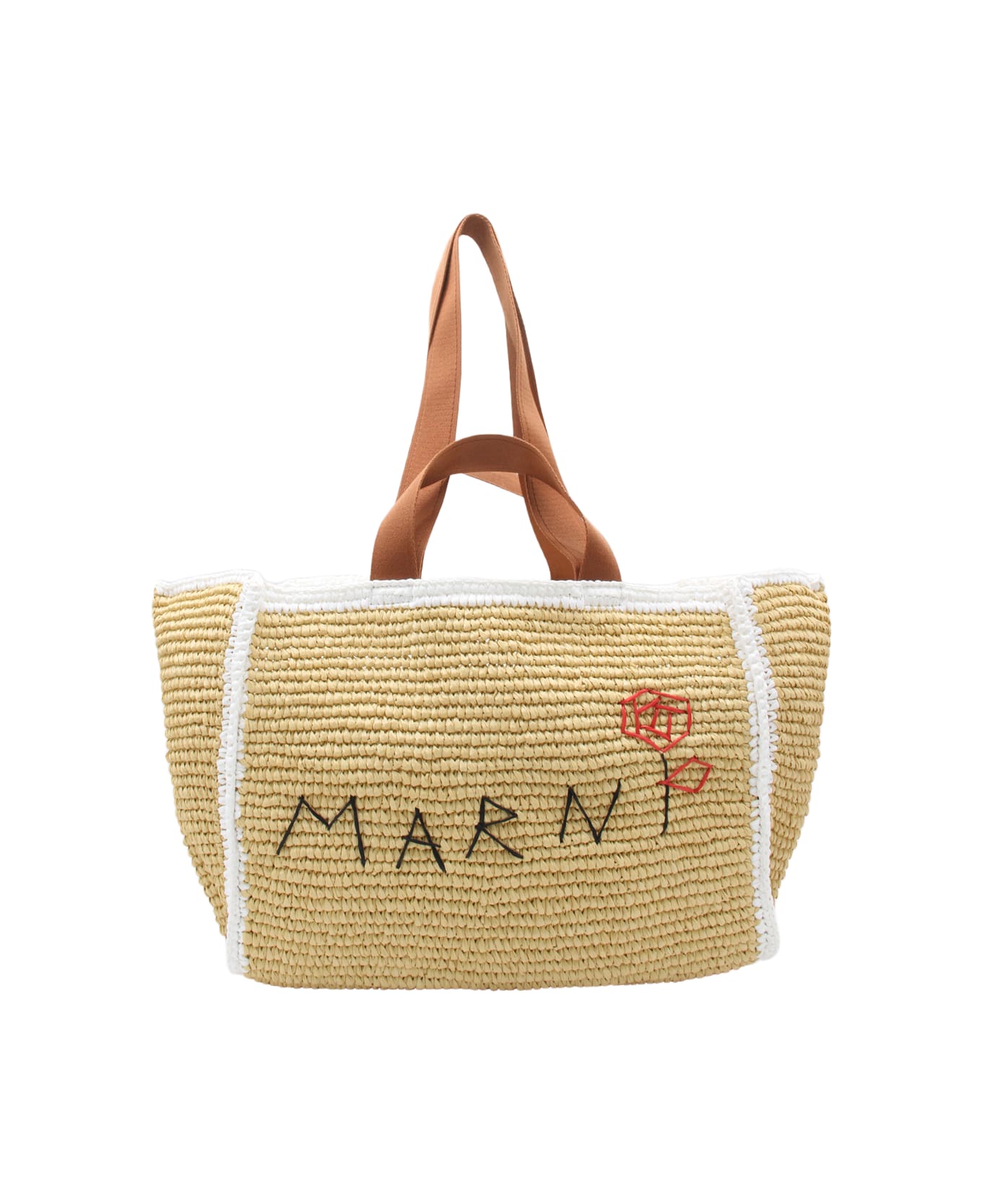 Marni Natural And White Raffia Tote Bag - NATUREL/WHITE/RUST