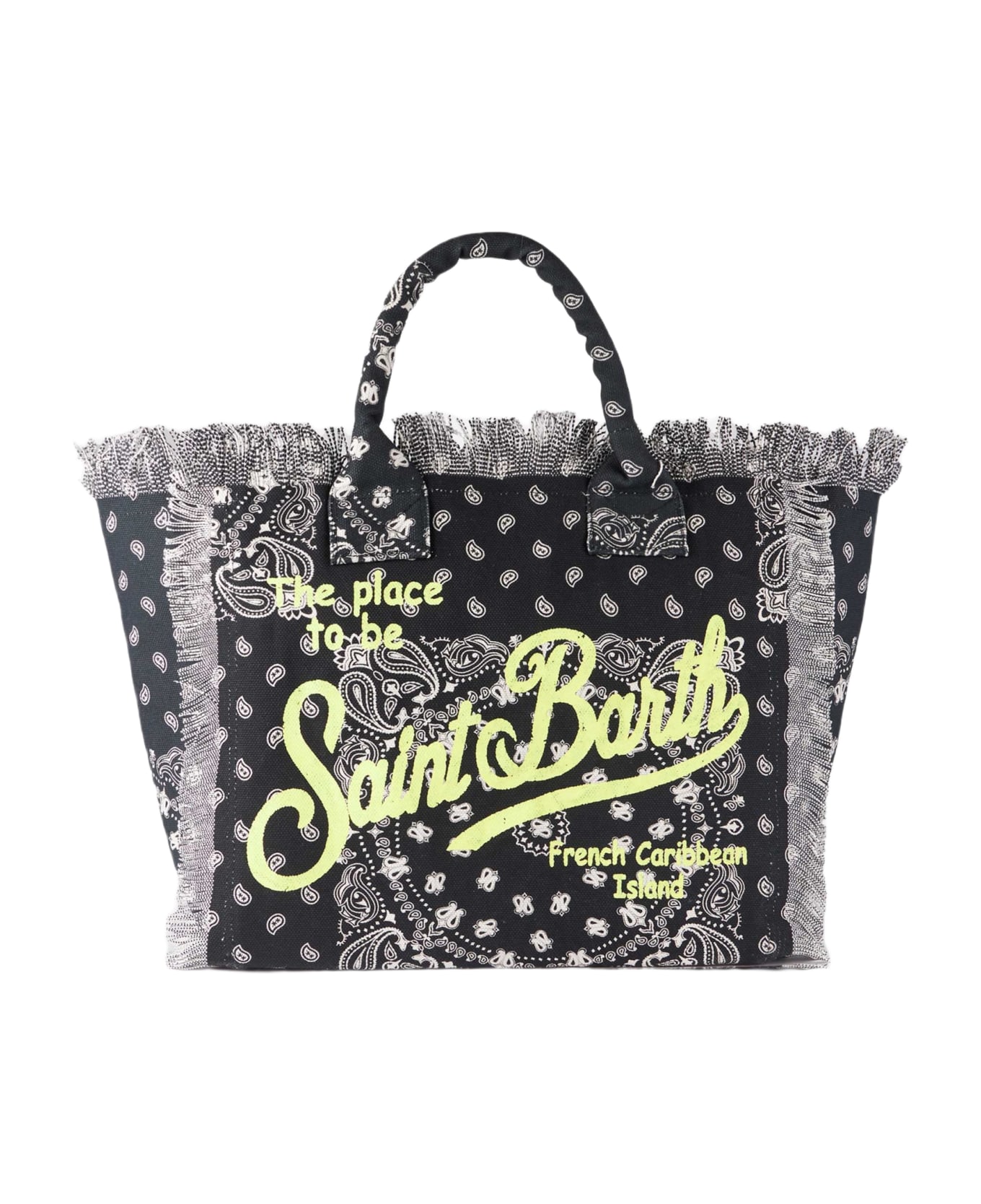MC2 Saint Barth Vanity Canvas Shoulder Bag With Bandanna Print - BLACK
