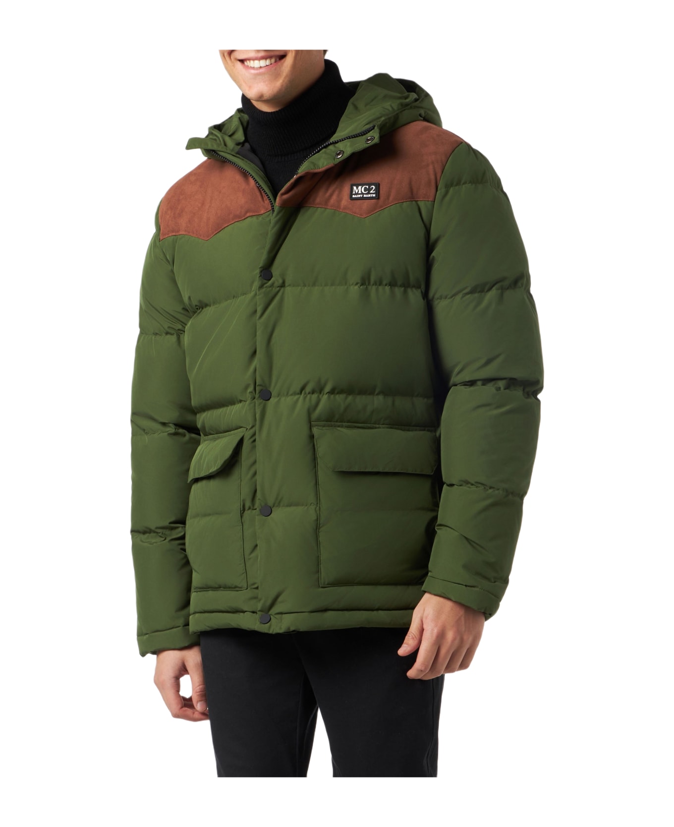 MC2 Saint Barth Man Military Green Hooded Down Jacket Baxter - GREEN