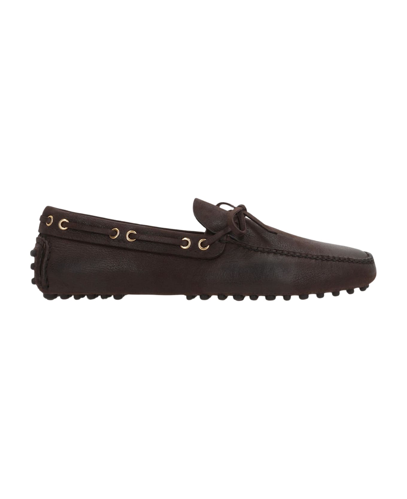 Car Shoe Grainy Leather Driving Loafers - BROWN