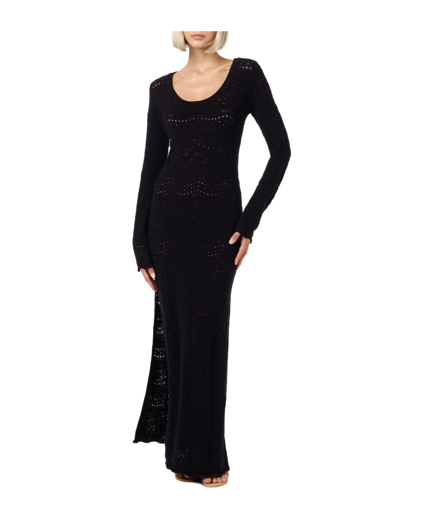 MC2 Saint Barth Black Woman Cotton Knit Midi Dress - BLACK