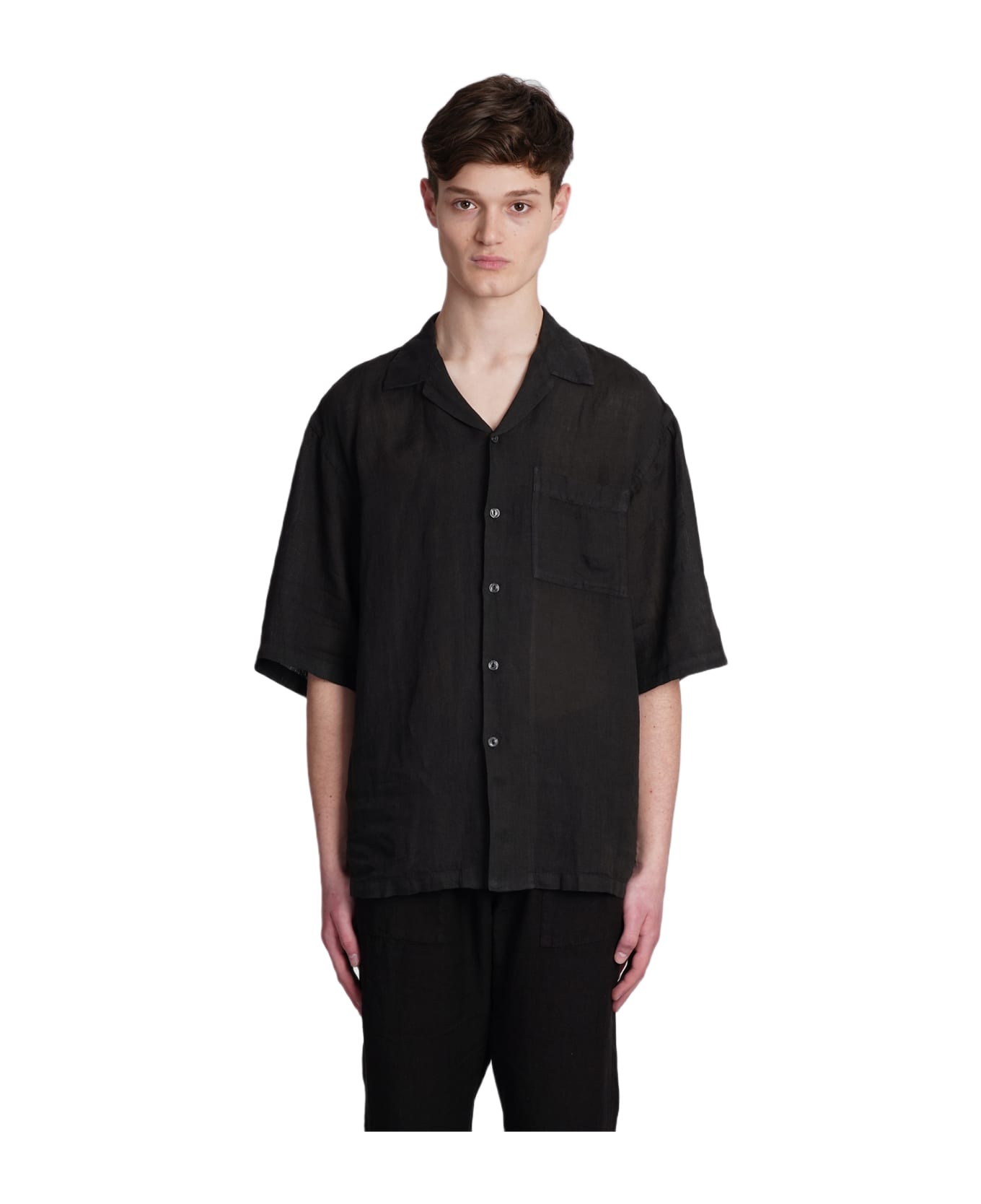 120% Lino Shirt In Black Linen - black シャツ
