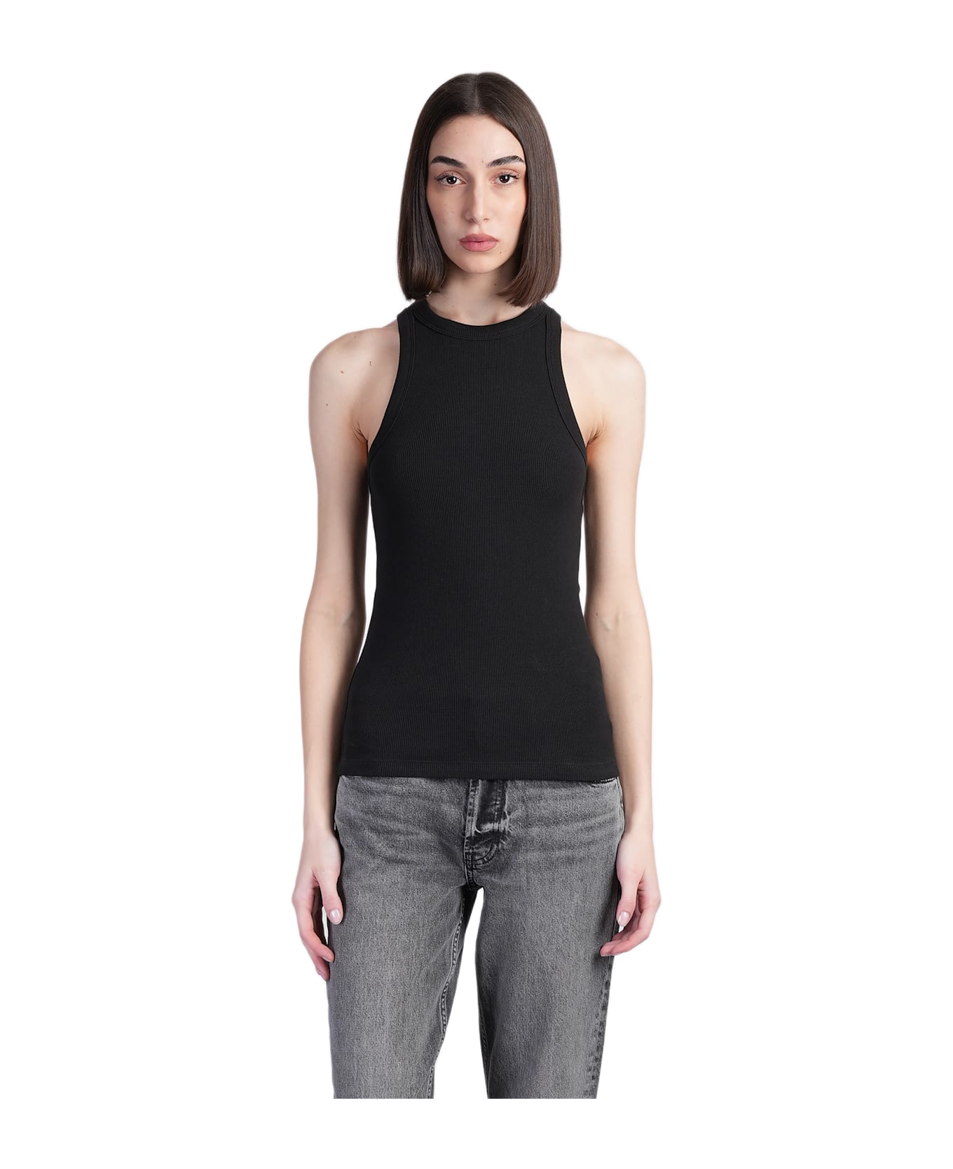 Anine Bing Eva Tank Top In Black Cotton - black