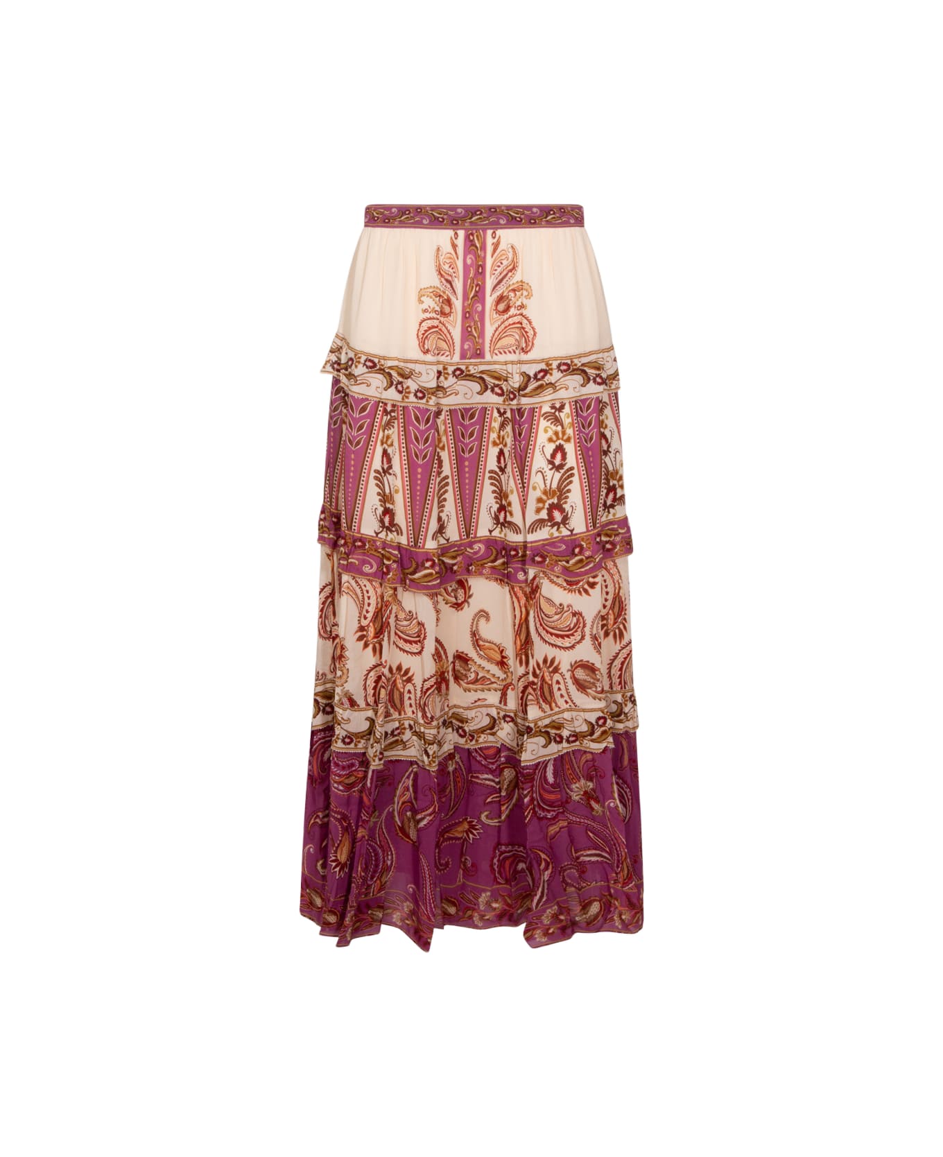 Farm Rio Cream And Violet Viscose Skirt - DELICATE AINIKA SAND