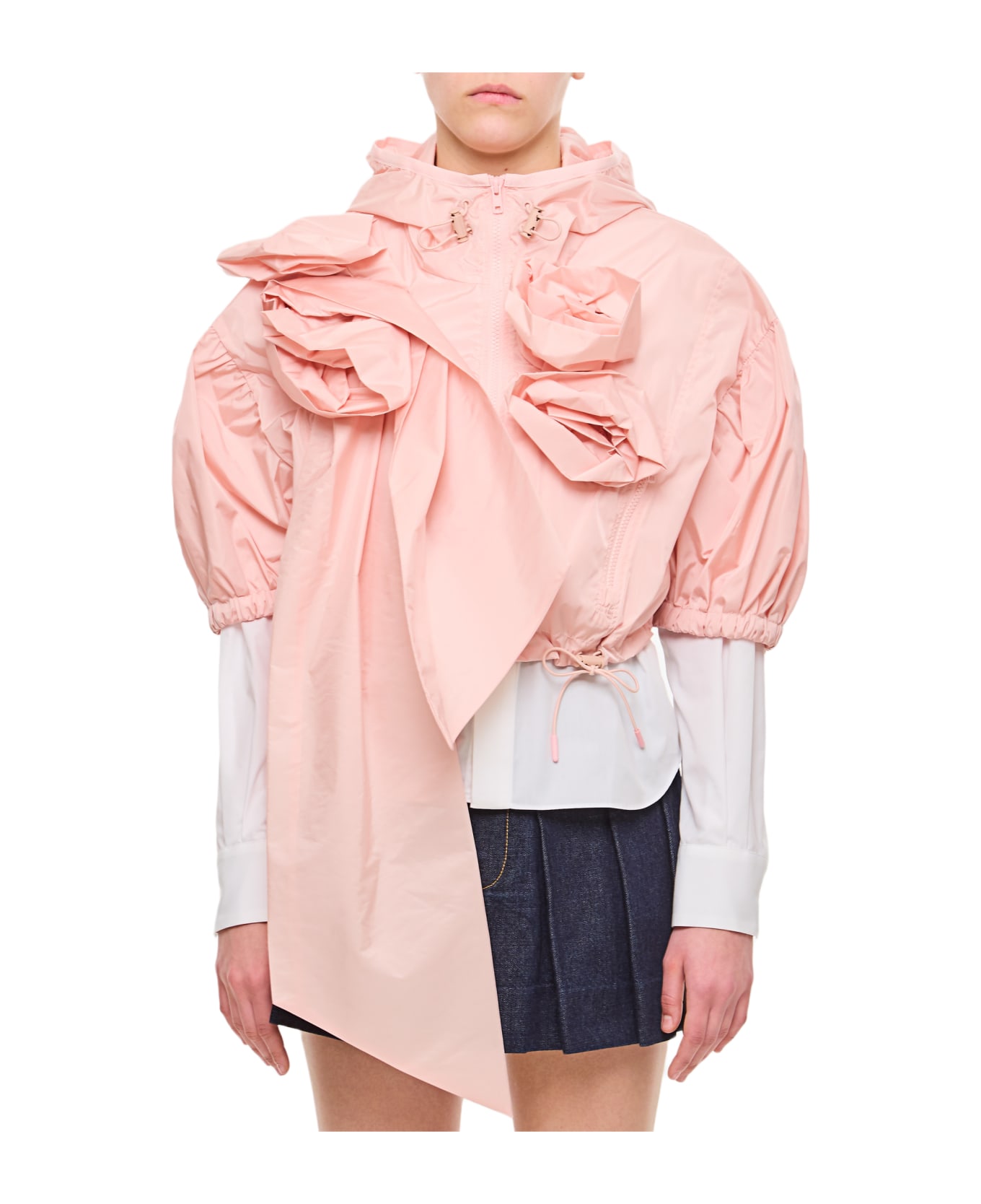 Simone Rocha Cropped Puff Sleeve Jacket W/ Turbo Pressed Roses - PINK