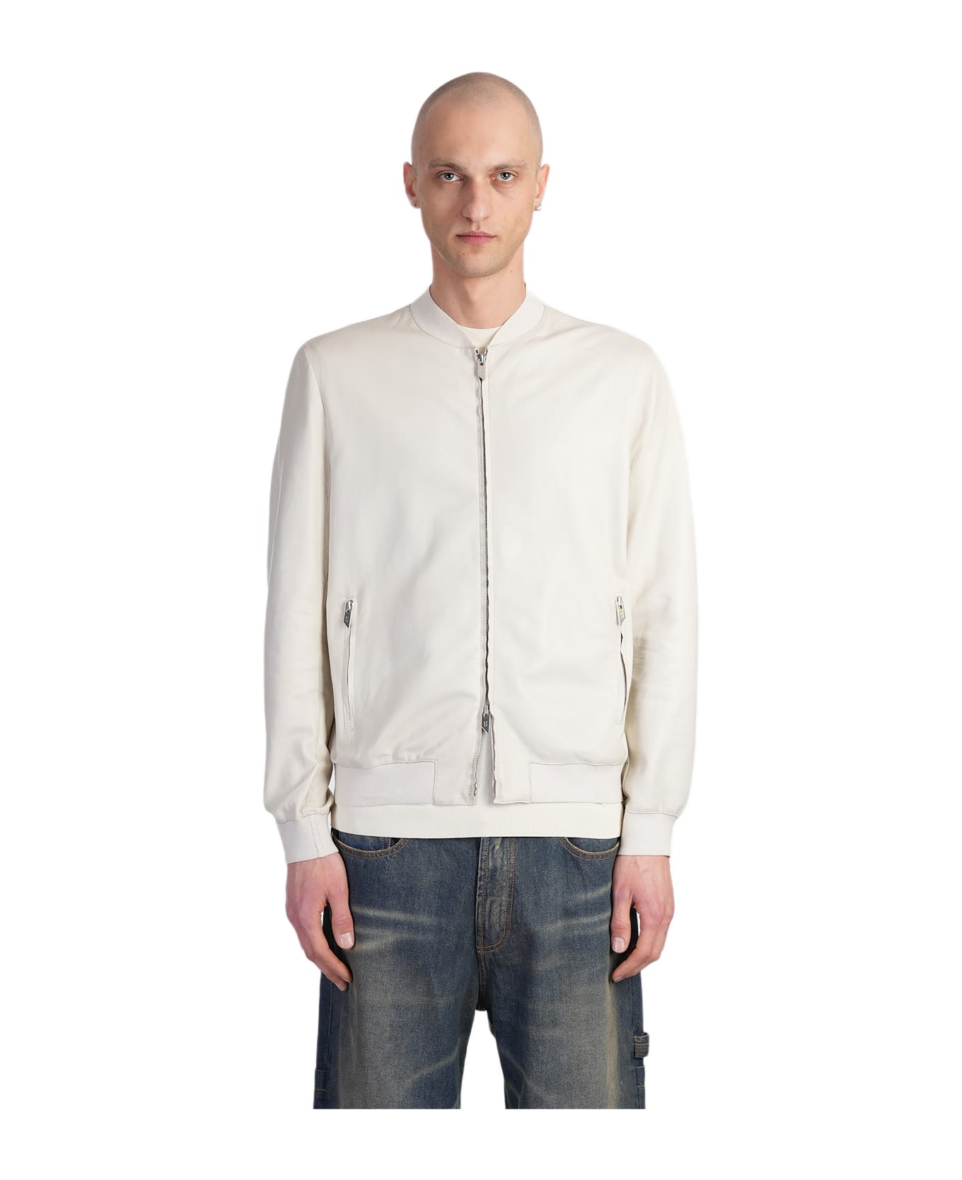 Salvatore Santoro Bomber Jacket In Grey Leather - grey