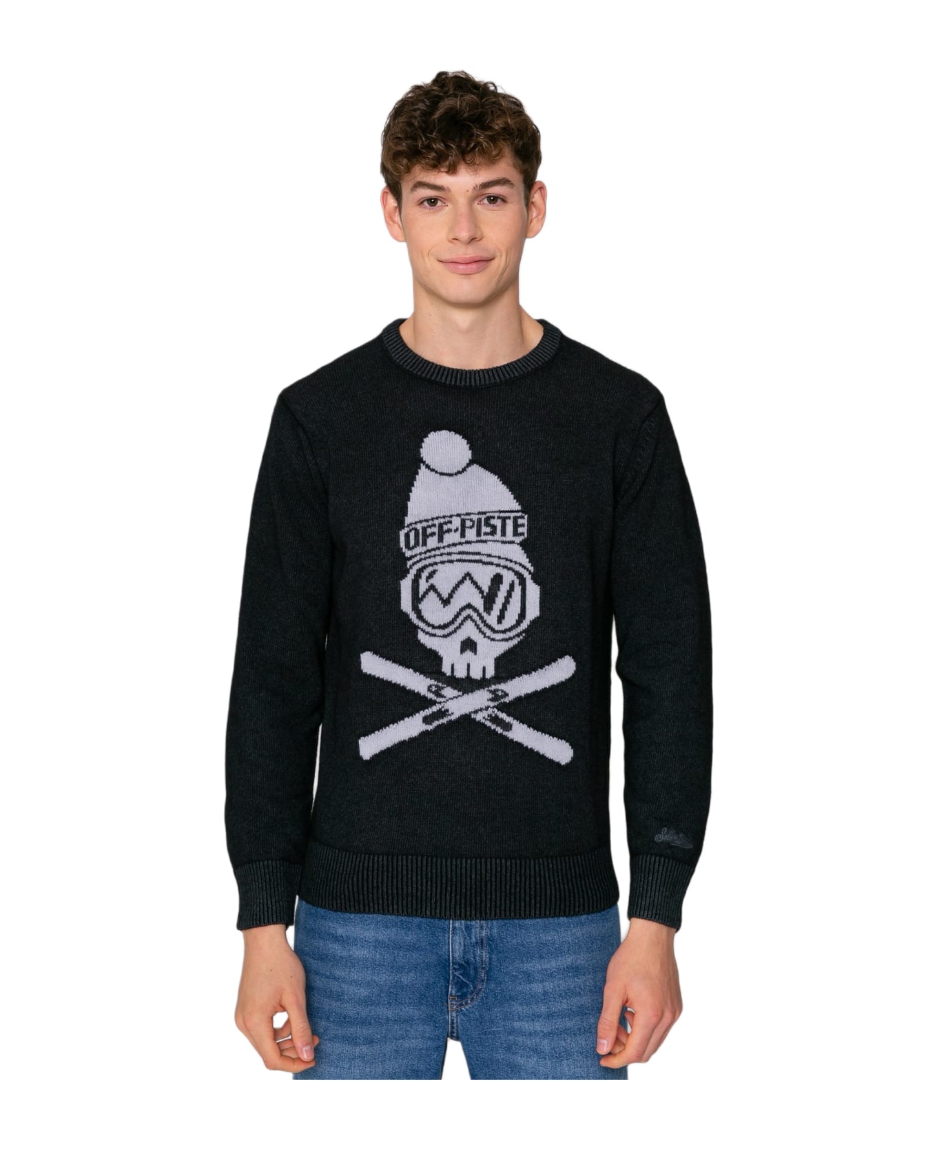 MC2 Saint Barth Man Black Sweater Off Piste Skull - BLACK