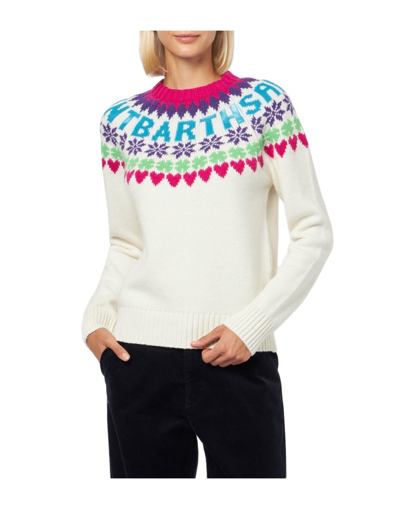 MC2 Saint Barth Woman White Sweater New Queen With Fair Isle Jacquard - WHITE