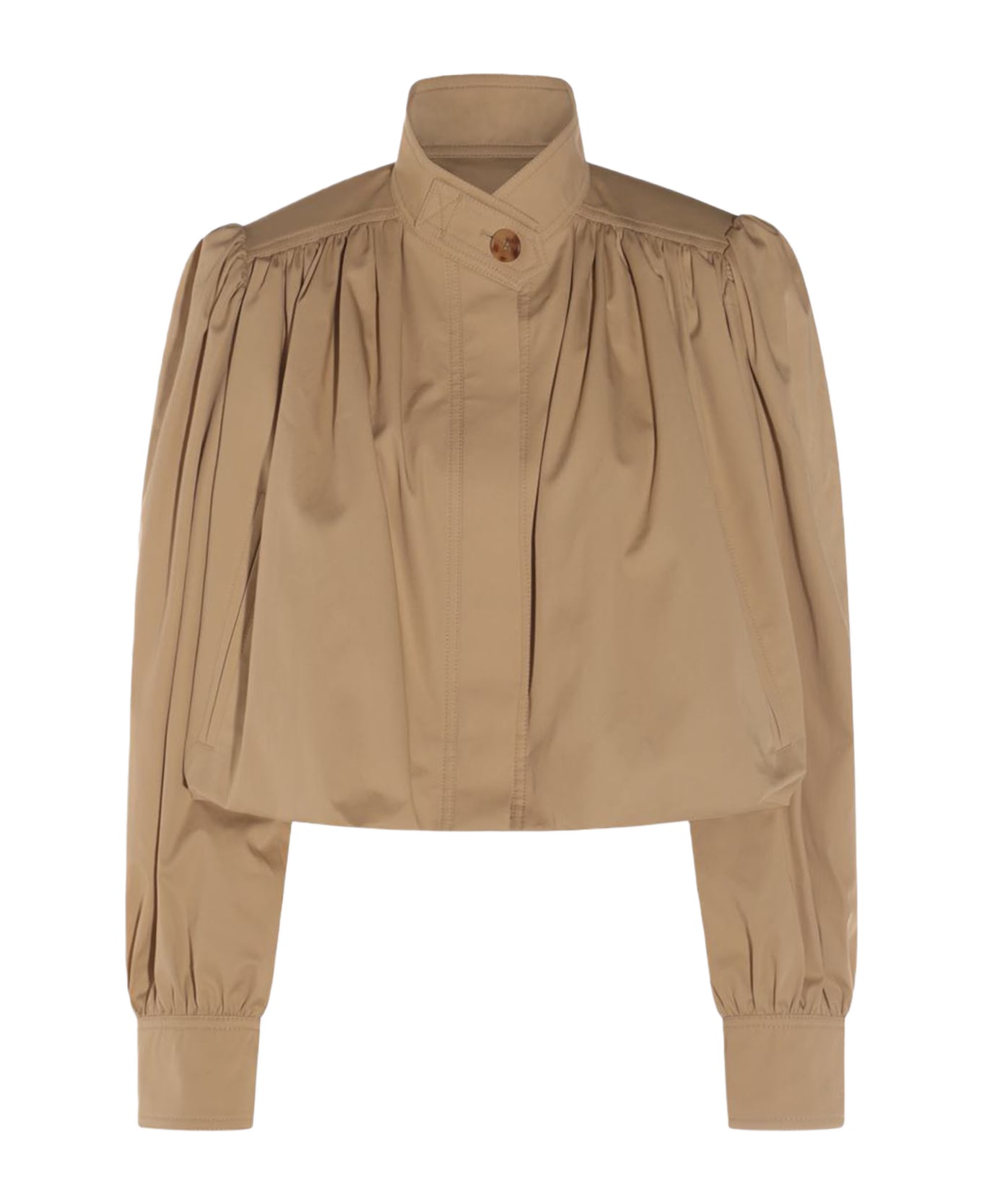 Chloé Cotton Gabardine Ruffled Boule Jacket - Beige
