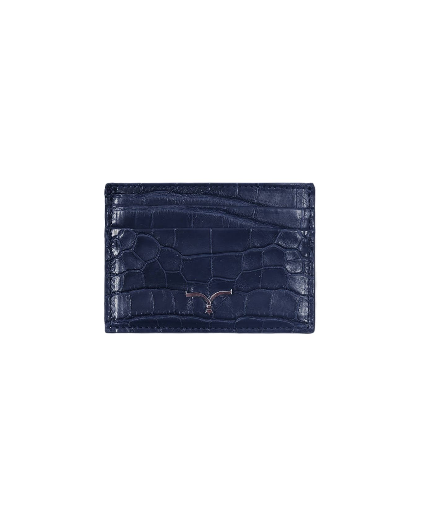 Larusmiani Horizontal Alligator Card Holder Capital Wallet - Blue