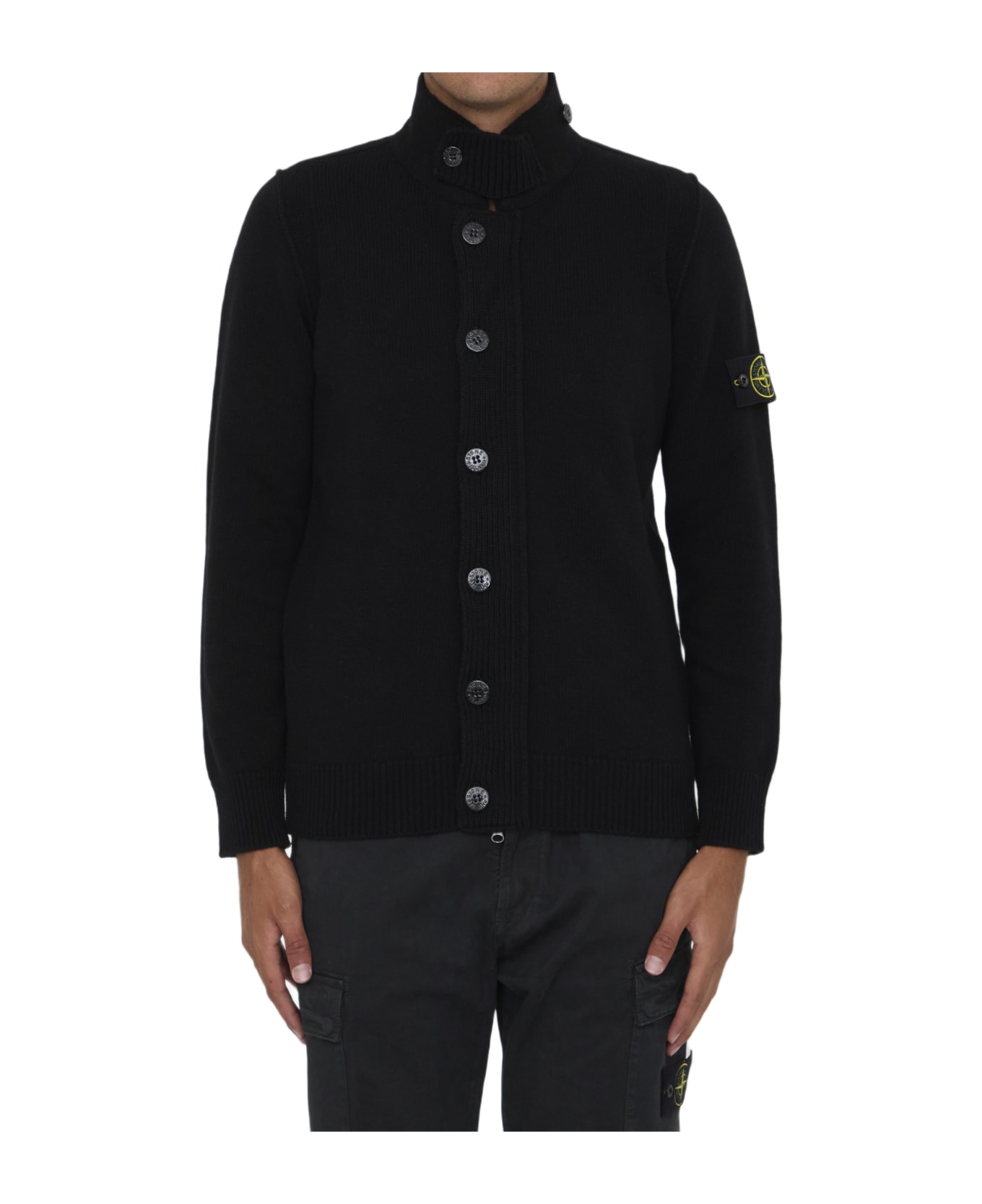 Stone Island Cardigan In Wool Blend - nero