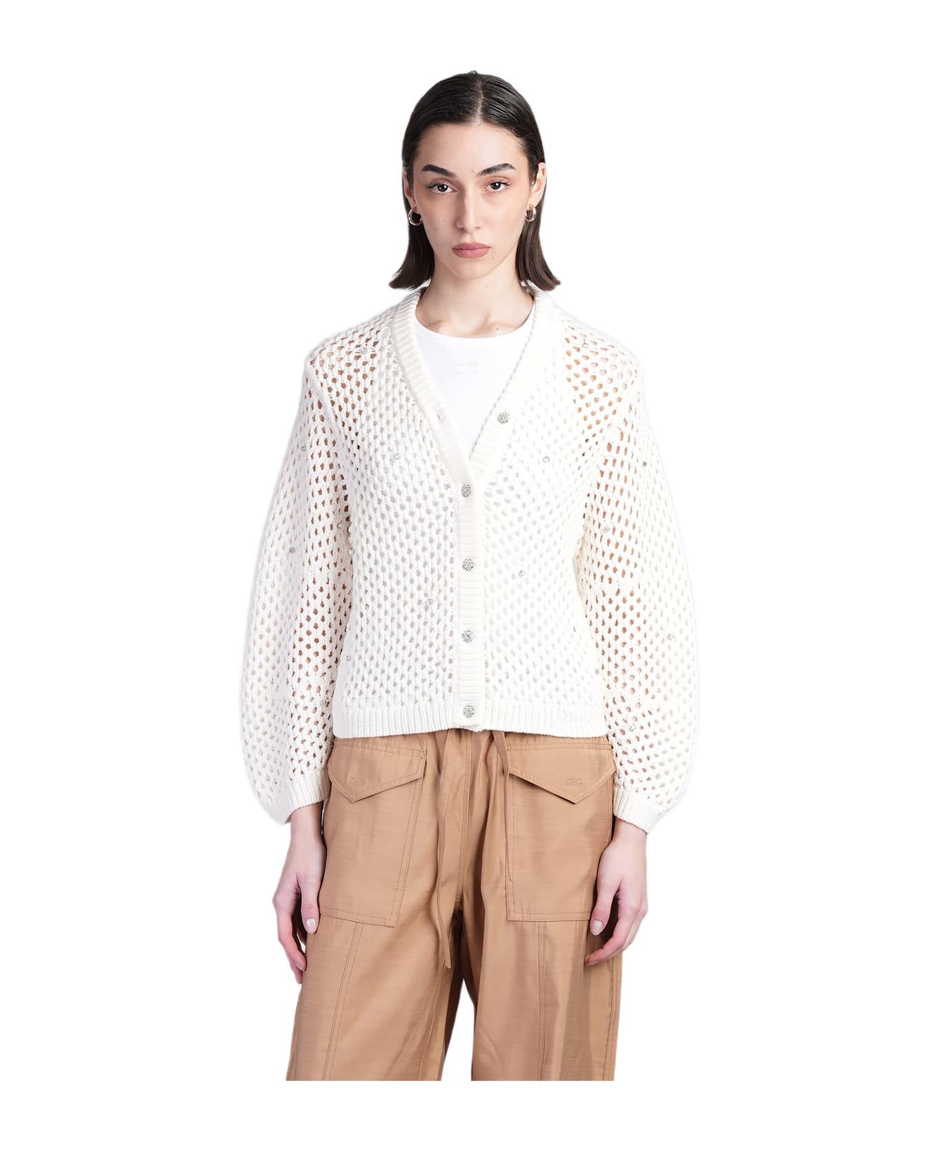 Ganni Cardigan In Beige Cotton - beige