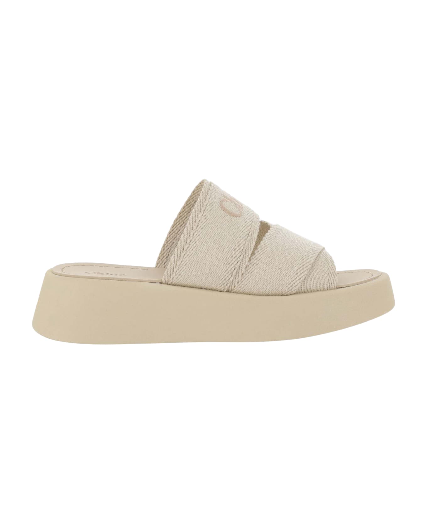 Chloé Canvas Sandals With Logo - Pearl beige