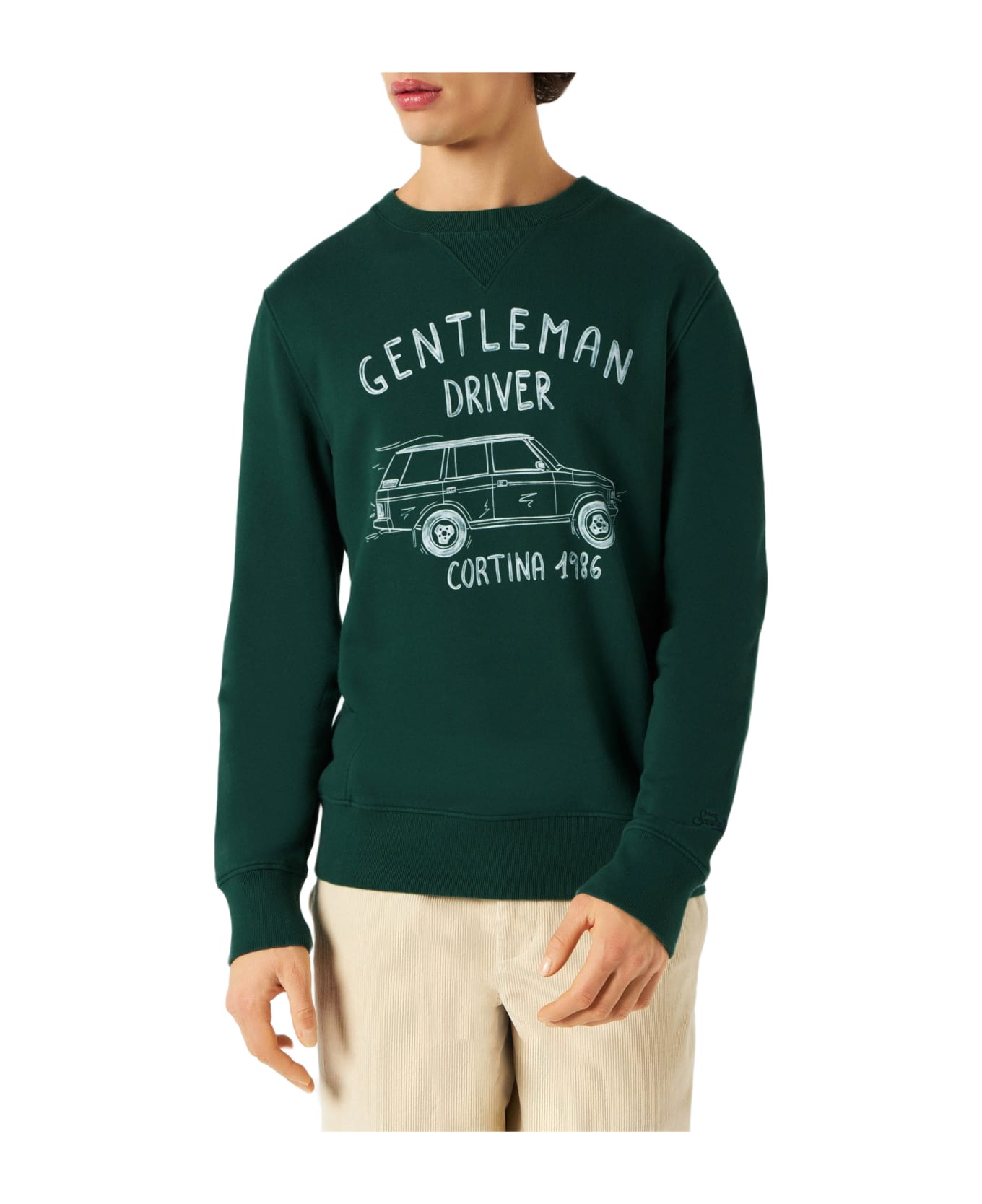 MC2 Saint Barth Cotton Sweatshirt With Gentleman Driver Cortina 1986 Writing - GREEN