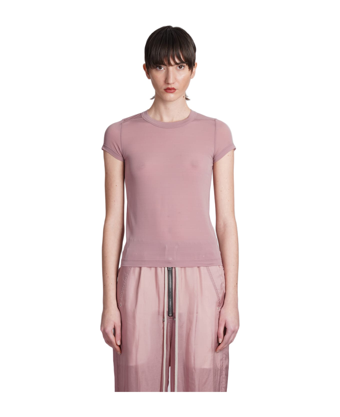 Rick Owens Cropped Level T T-shirt In Rose-pink Polyamide Polyester - Dusty Pink